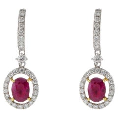 18KT Ovale Rubin- und Diamant-Tropfen-Ohrringe