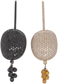 18kt Pink & Black Rodiated Gold Dangling Full Pavé Diamond Earrings 13 Ct