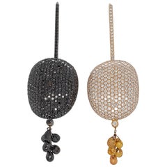 18kt Pink & Black Rodiated Gold Dangling Full Pavé Diamond Earrings 13 Ct