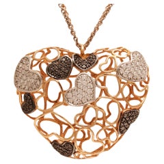 18kt Pink Gold 1.34ct White and 0.84 Ct Black Diamonds Heartshaped Necklace