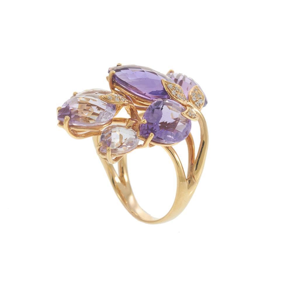 Anello con petali di ametista in oro rosa 18KT e accenti di foglie di diamante In condizioni Nuovo in vendita a New York, NY
