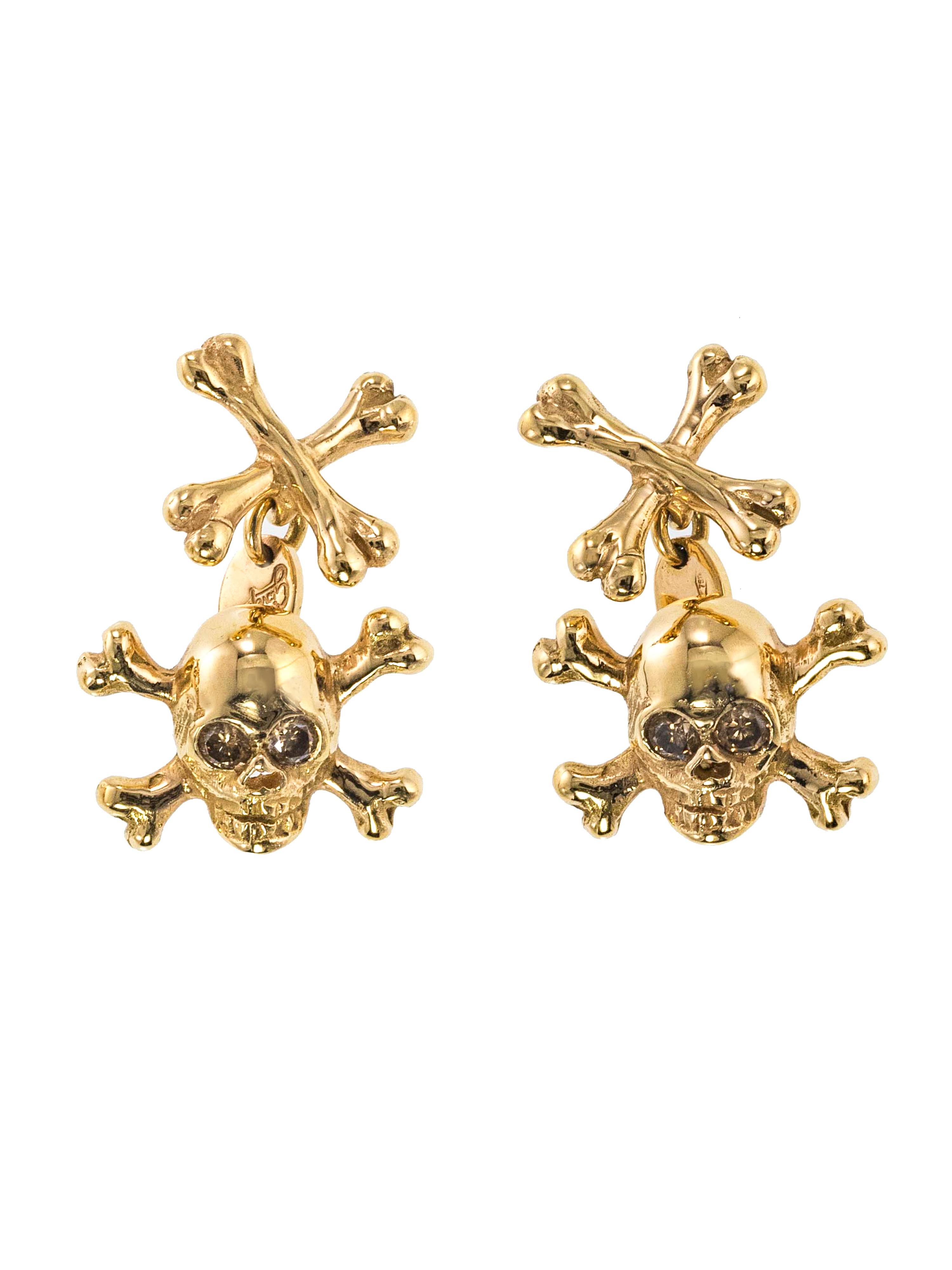 18Kt Pink Gold and Brown Diamonds Skull Cufflinks In New Condition For Sale In Cattolica, IT
