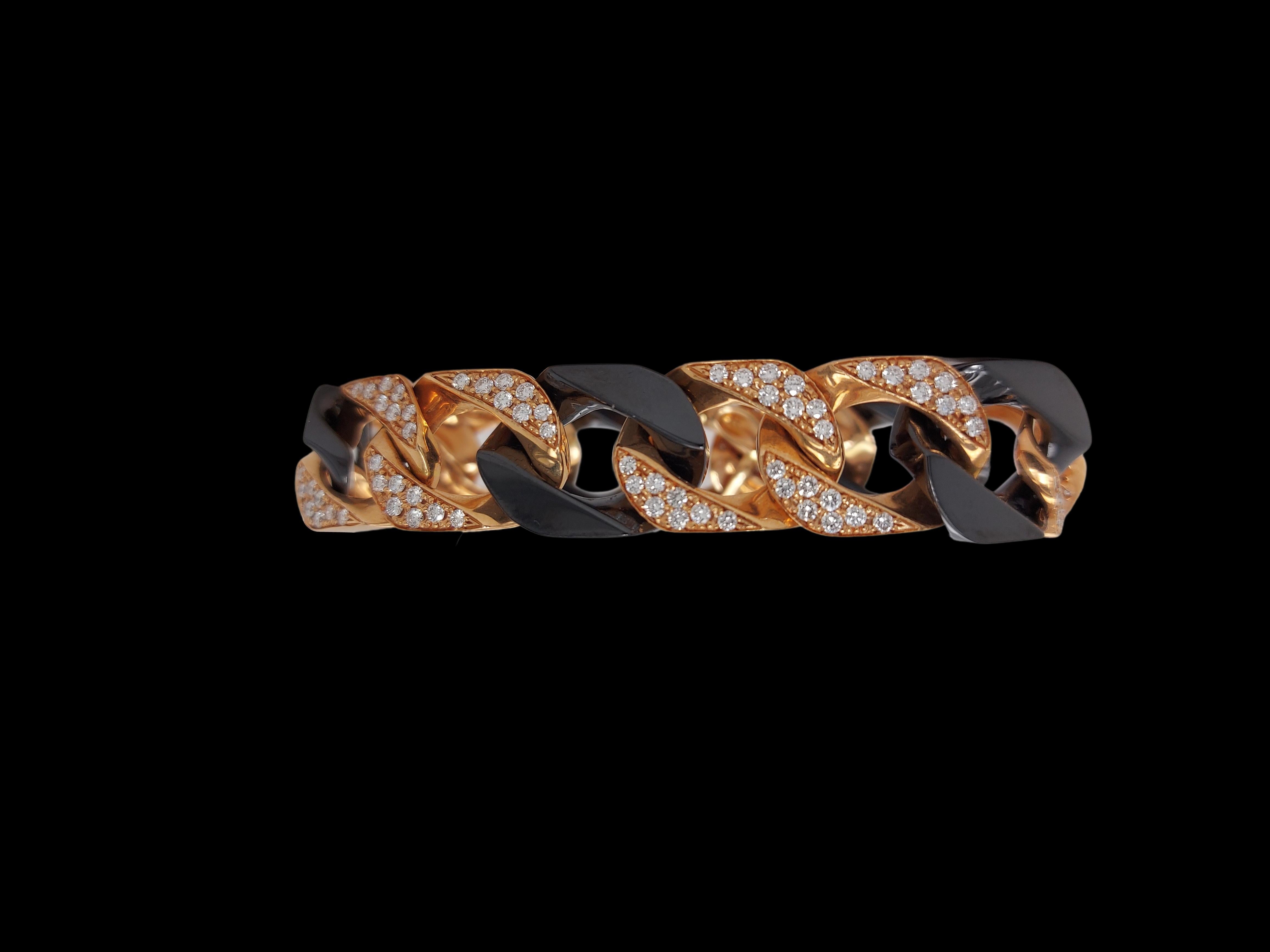 Bracelet en or rose 18 carats avec diamants taille brillant et onyx noir en vente 5