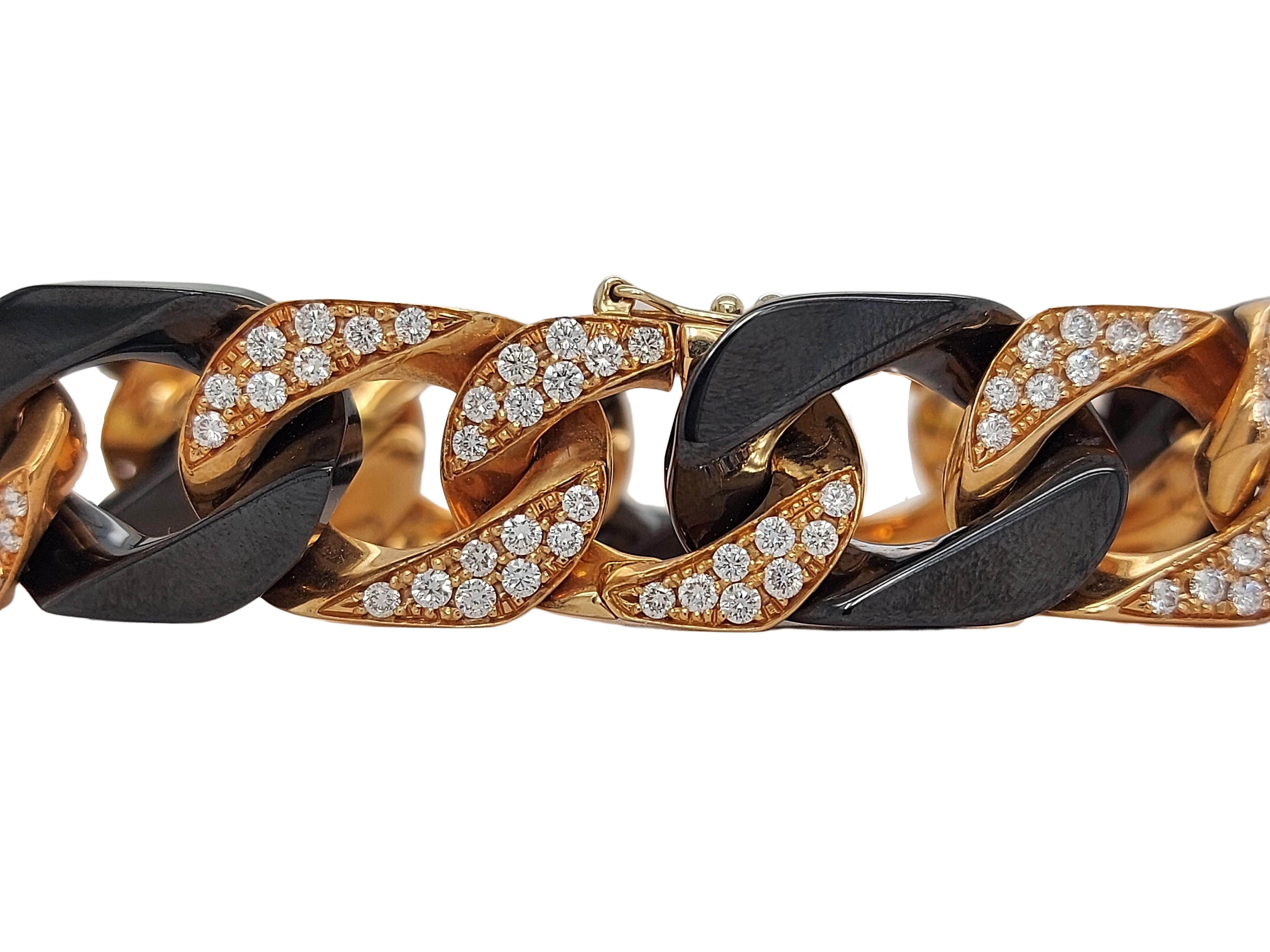 Bracelet en or rose 18 carats avec diamants taille brillant et onyx noir en vente 1