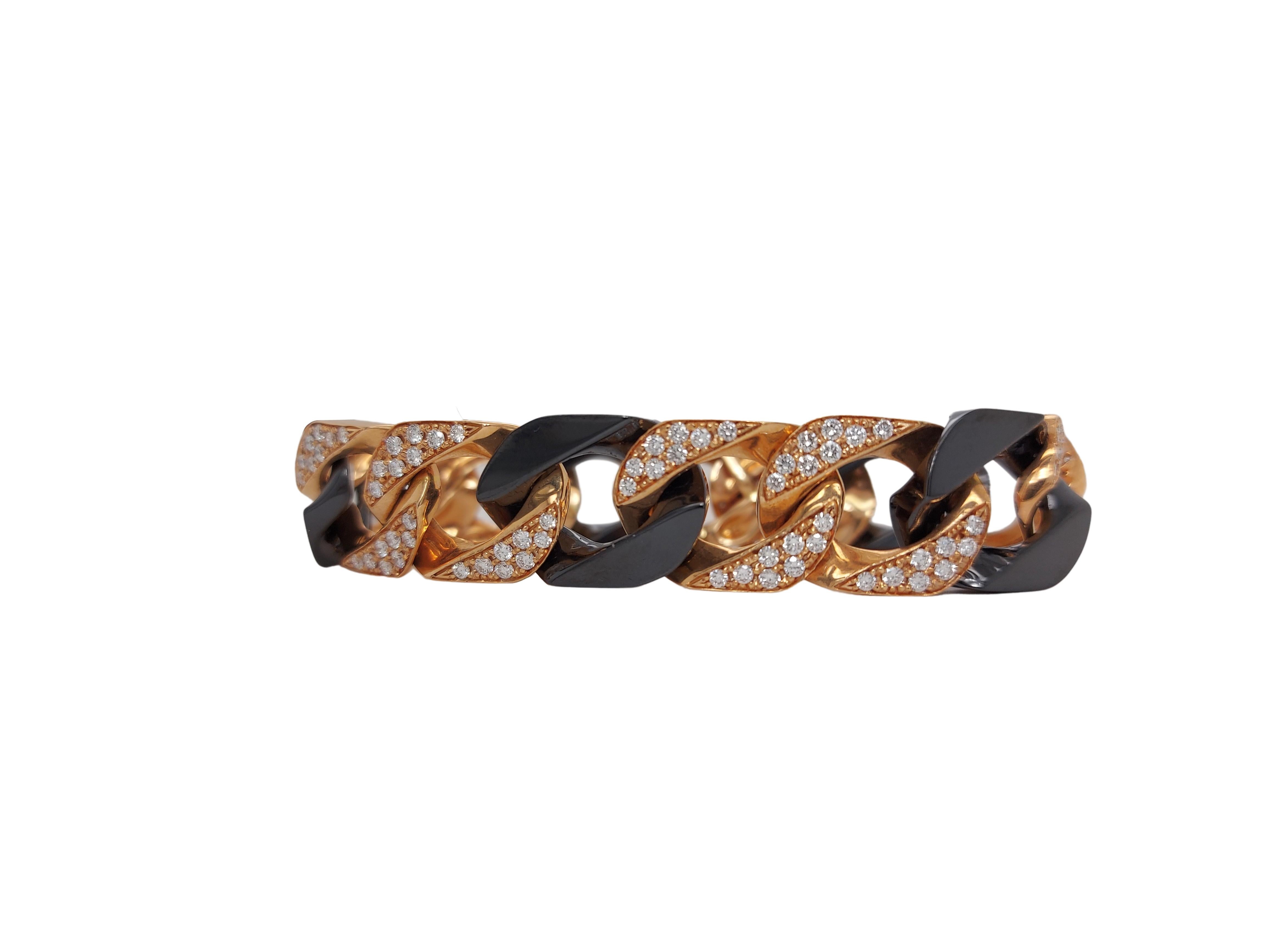 Bracelet en or rose 18 carats avec diamants taille brillant et onyx noir en vente 2