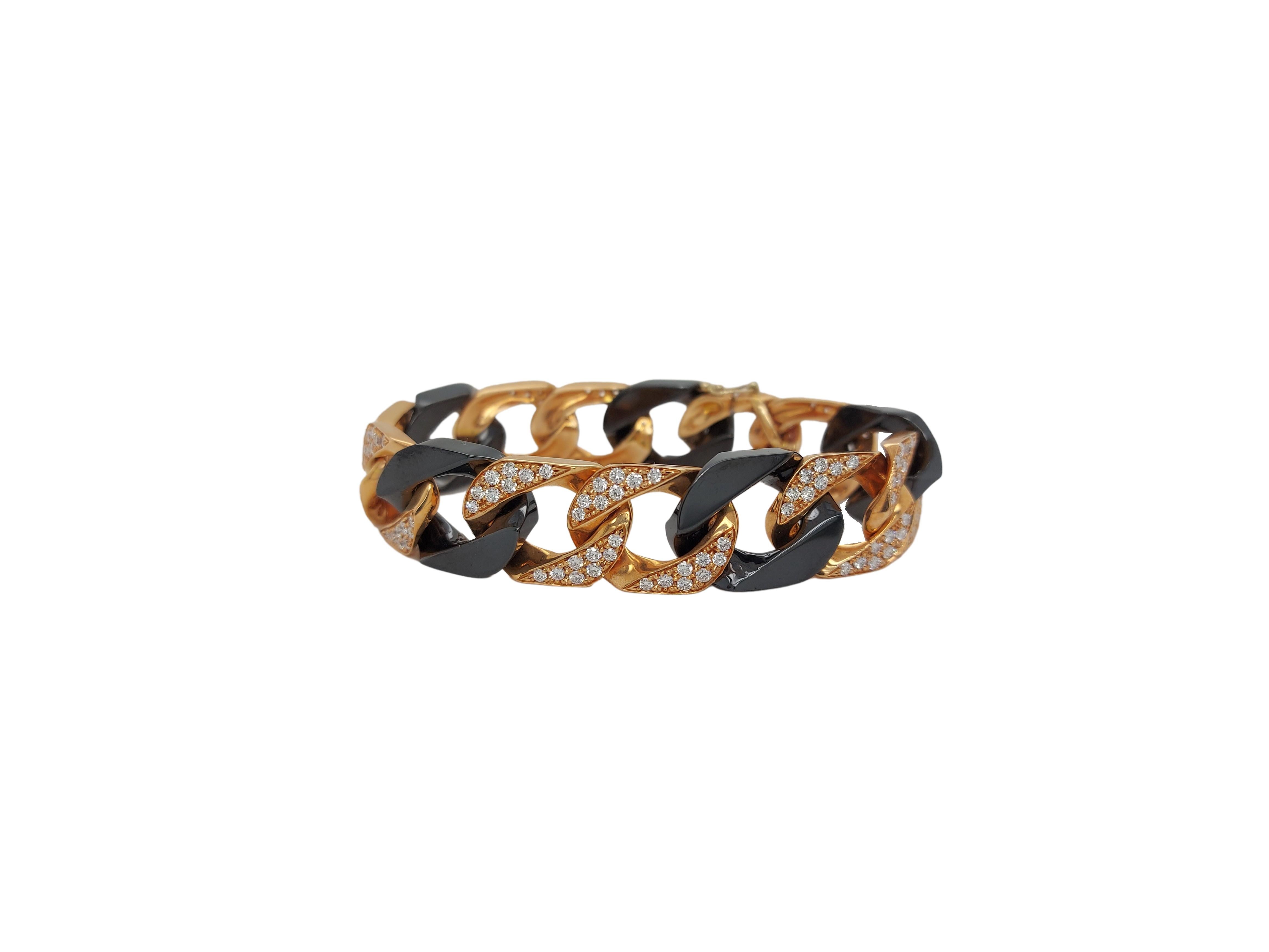 Bracelet en or rose 18 carats avec diamants taille brillant et onyx noir en vente 3