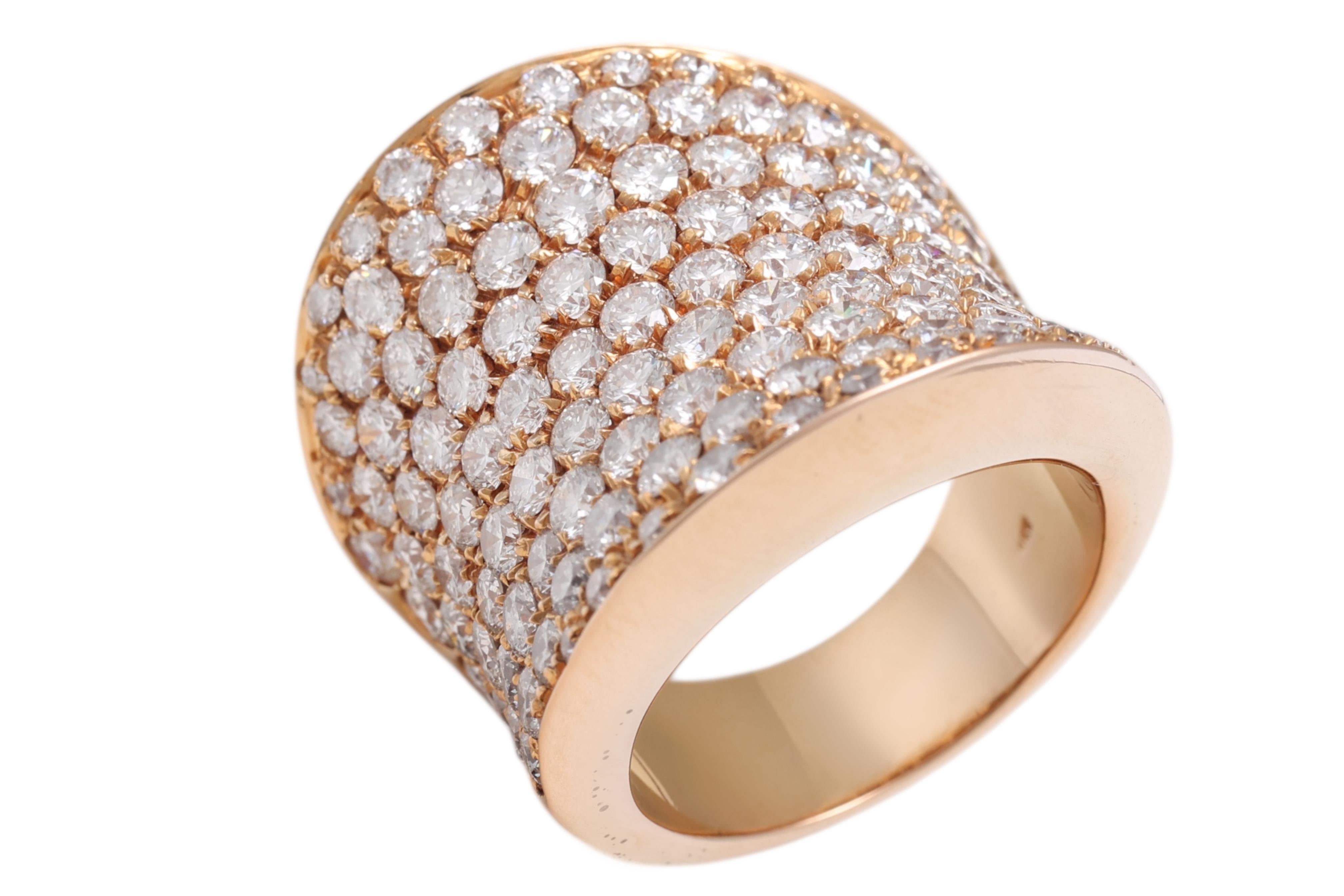 Anello Cocktail in oro rosa 18 carati con 5,80 carati di diamanti taglio brillante incastonati a pavé in vendita 3