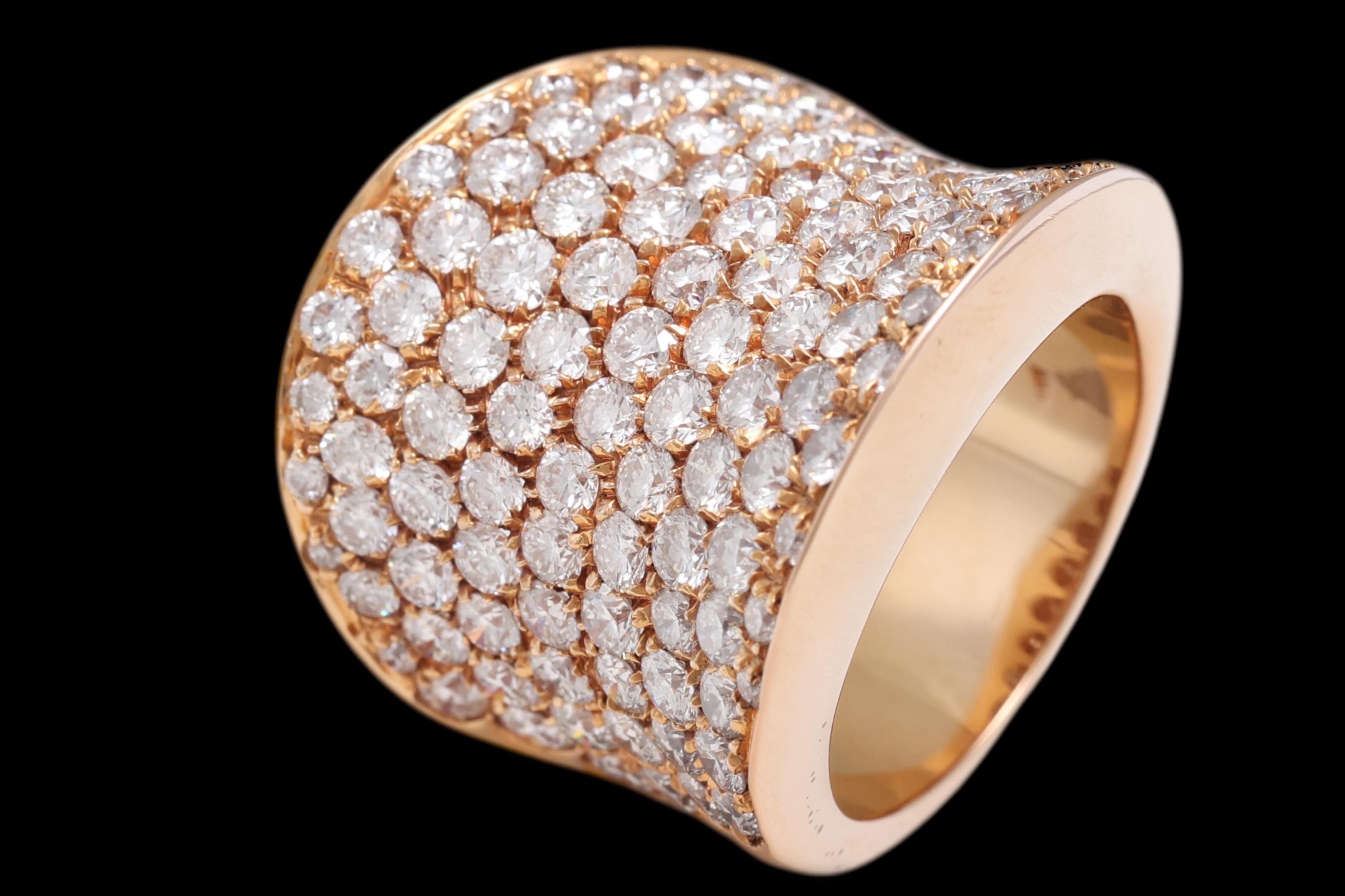 Anello Cocktail in oro rosa 18 carati con 5,80 carati di diamanti taglio brillante incastonati a pavé in vendita 2