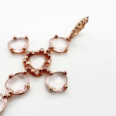 18kt Pink Gold Cross pendant with pink quartz and natural diamonds