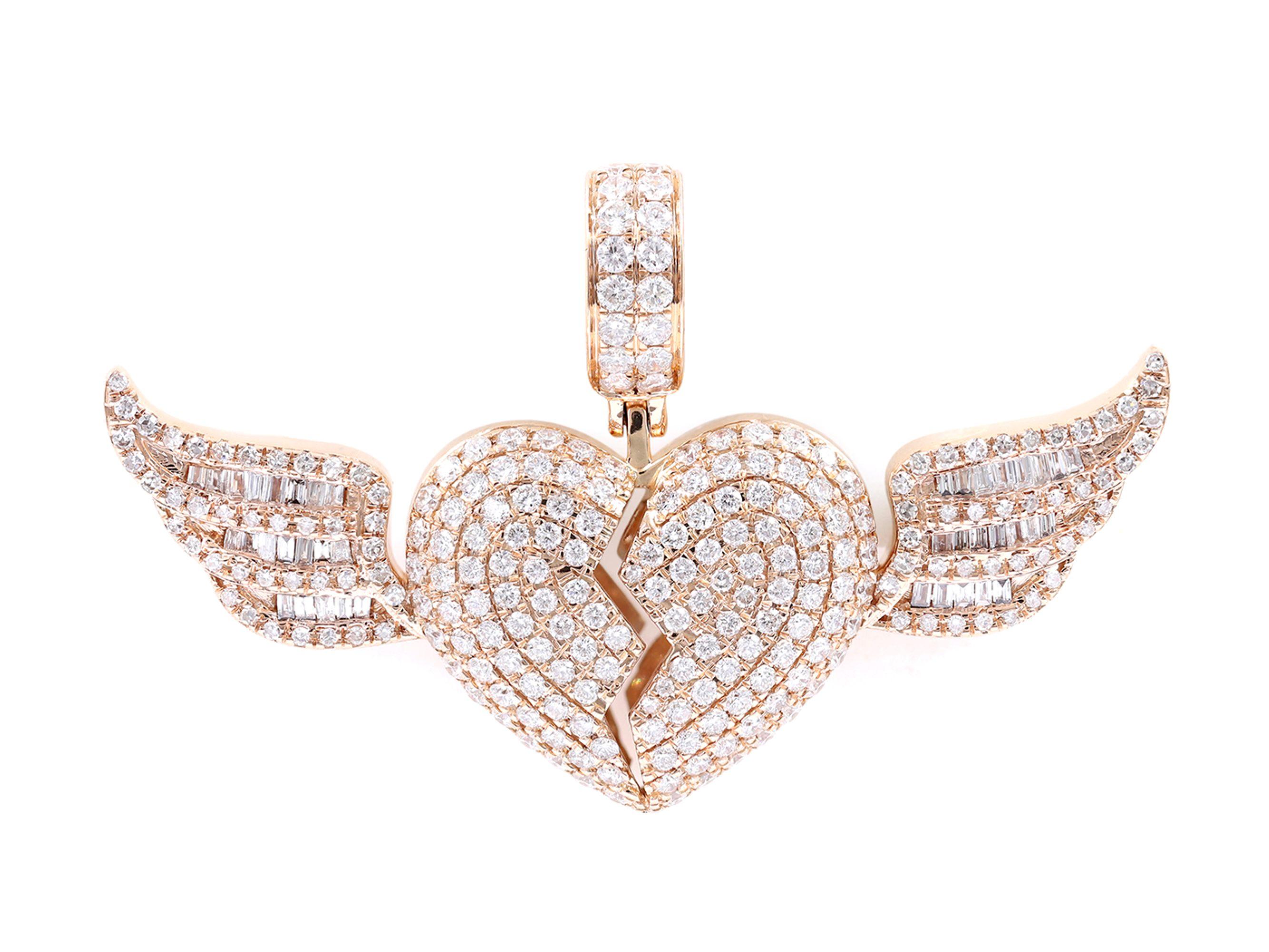 18KT Pink Gold Diamond “Winged Heart” Pendant – 2.49 ct Natural Diamonds IGI C