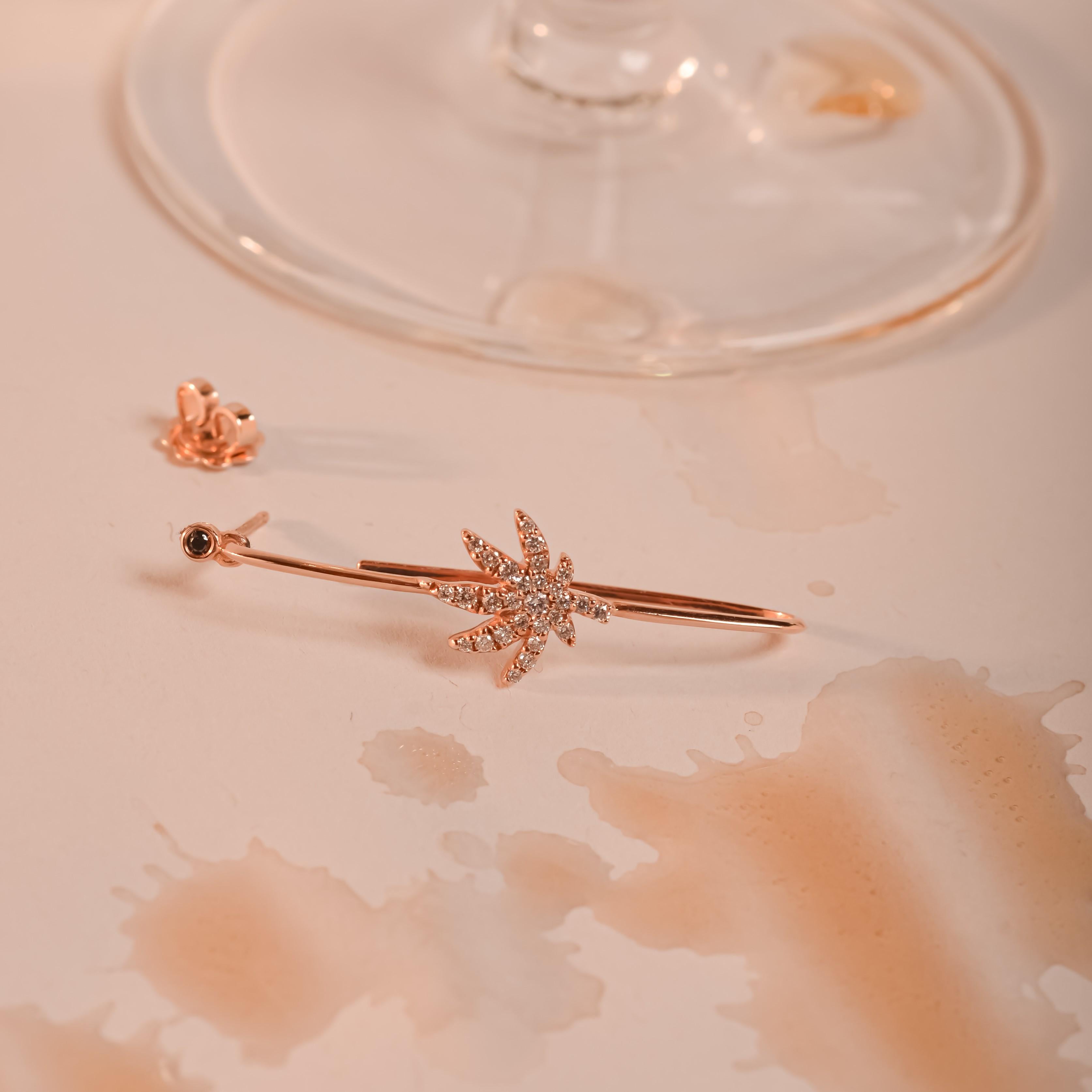 Modern 18KT Pink gold & diamonds earrings with Marijuana Leaf For Sale