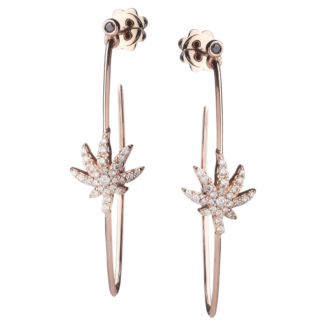 18KT Pink gold & diamonds earrings with Marijuana Leaf For Sale