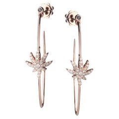 Boucles d'oreilles en or rose 18 carats et diamants avec feuille de Marijuana