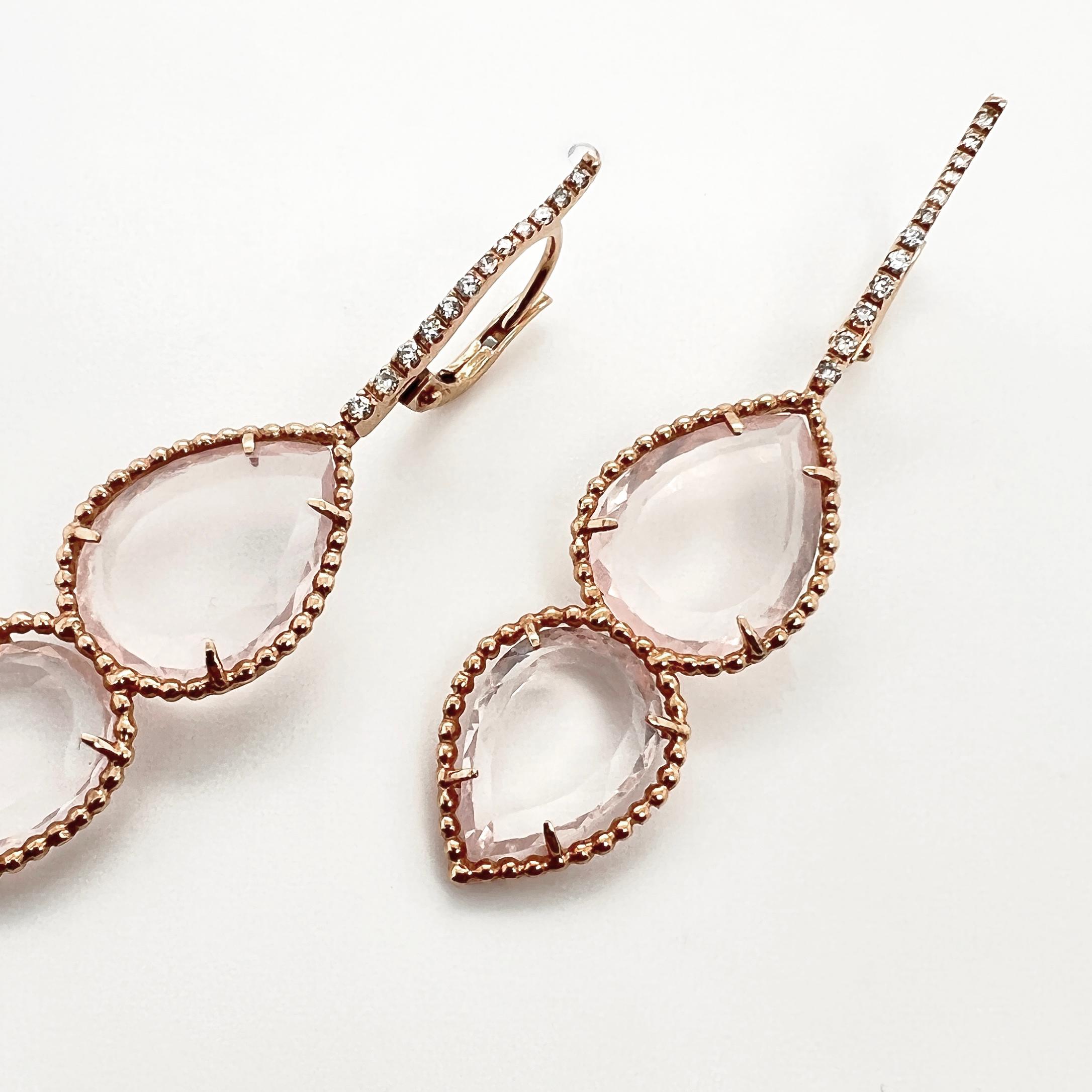 All of our jewellery is made by Italian Artisans to guarantee the Made In Italy manufacturing. 

The 18kt Pink Gold Earrings with Pink Quartz and Natural Diamonds is an everyday piece of jewelry. 

The natural diamonds in the earrings add an extra