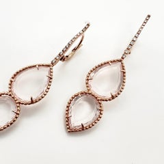 18kt Pink Gold Earrings in Pink quartz and natural diamonds