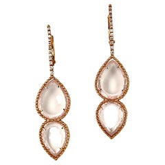 Boucles d'oreilles en or rose 18 carats, quartz rose et diamants naturels