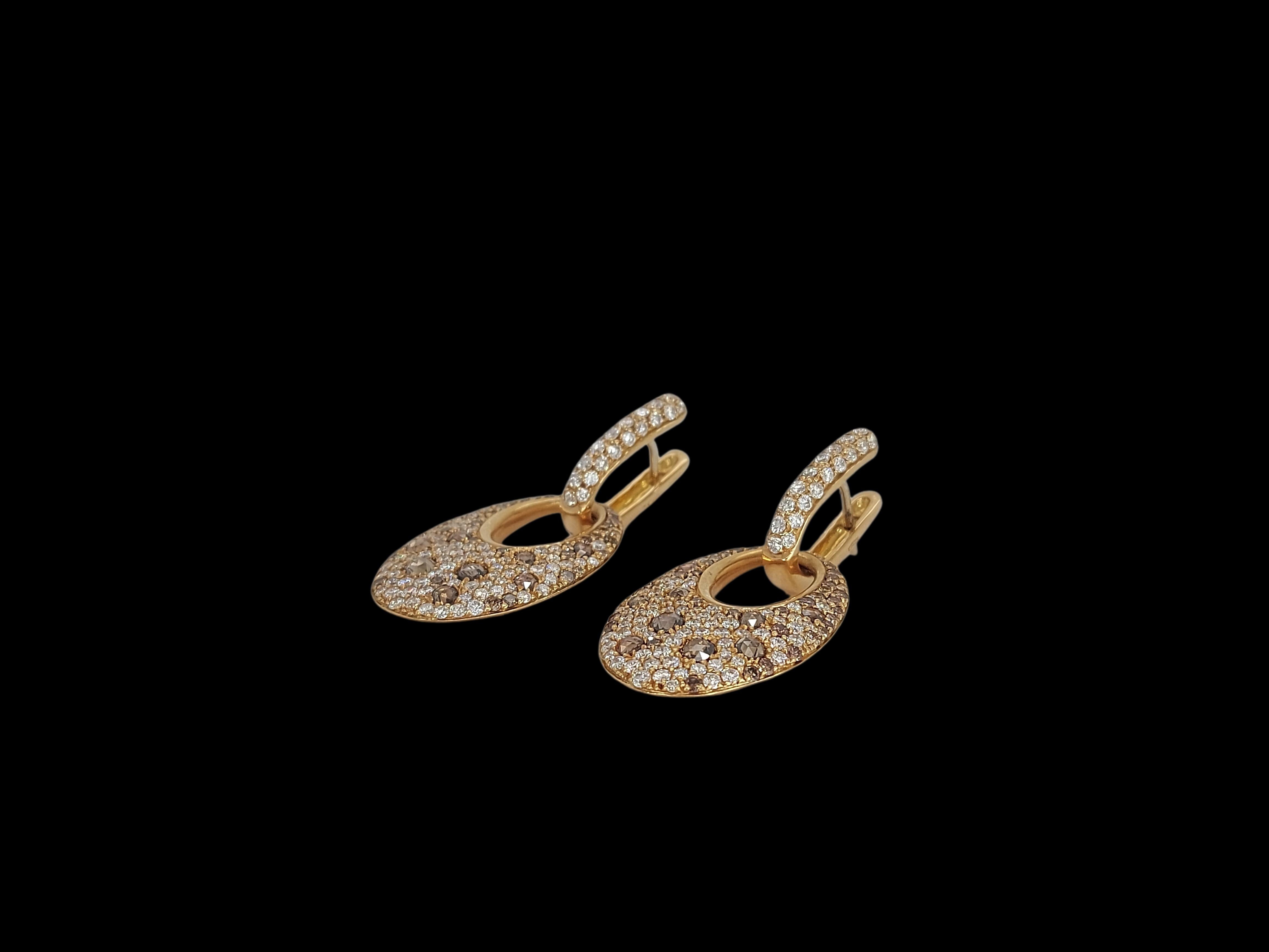 18kt Pink Gold Earrings with 2.82ct White and Cognac Diamonds For Sale 3