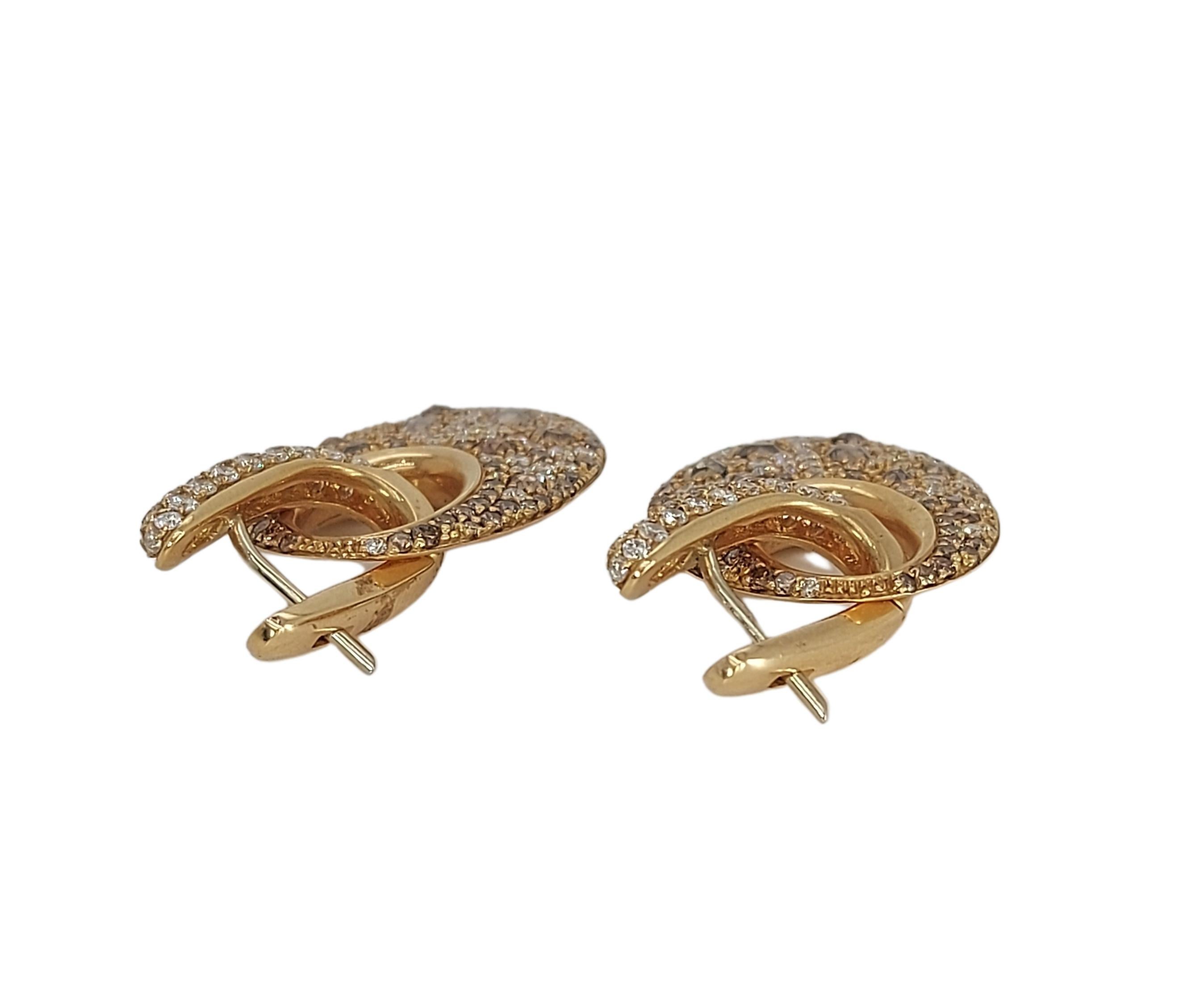18kt Pink Gold Earrings with 2.82ct White and Cognac Diamonds For Sale 4