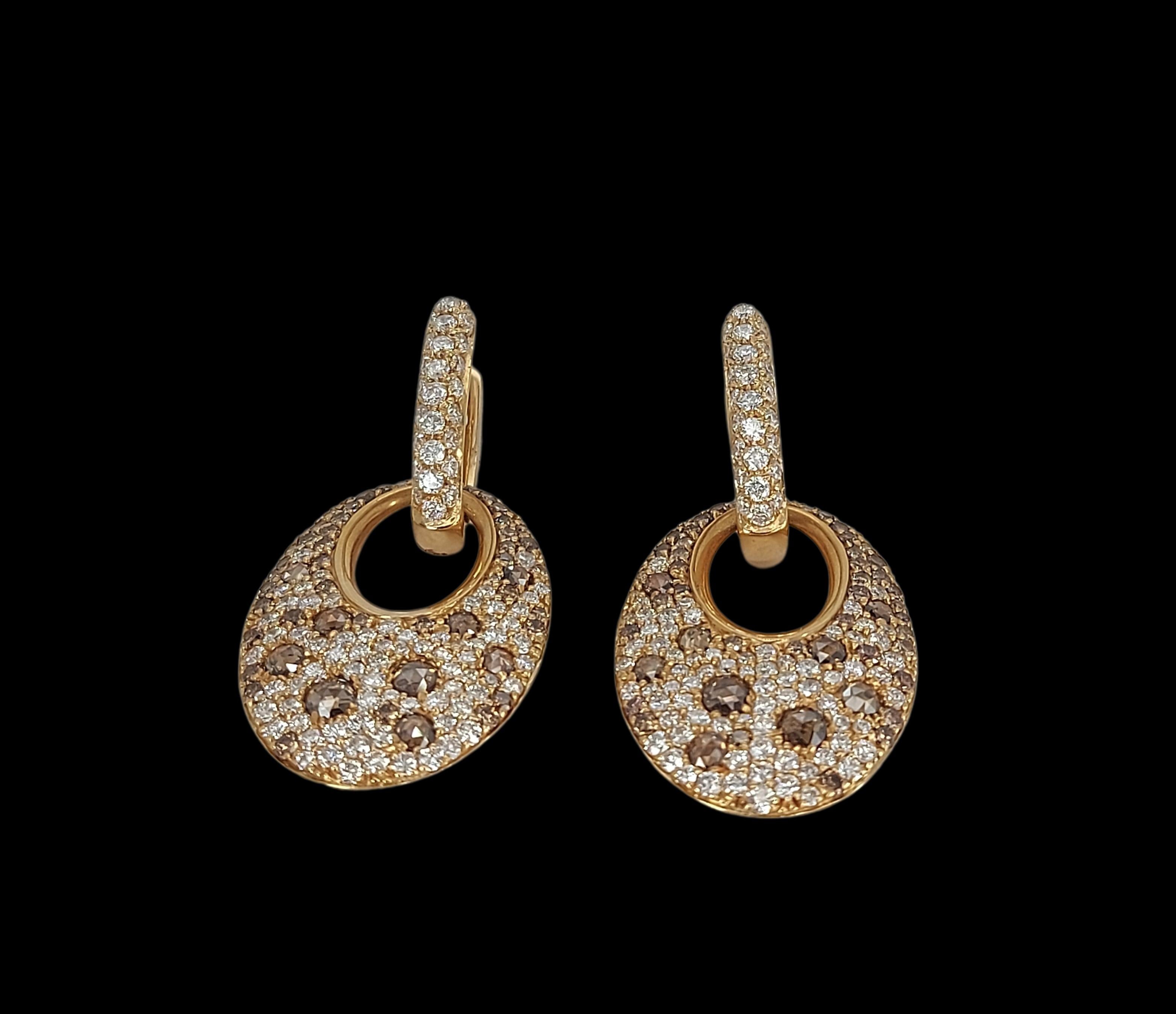 18kt Pink Gold Earrings with 2.82ct White and Cognac Diamonds For Sale 6