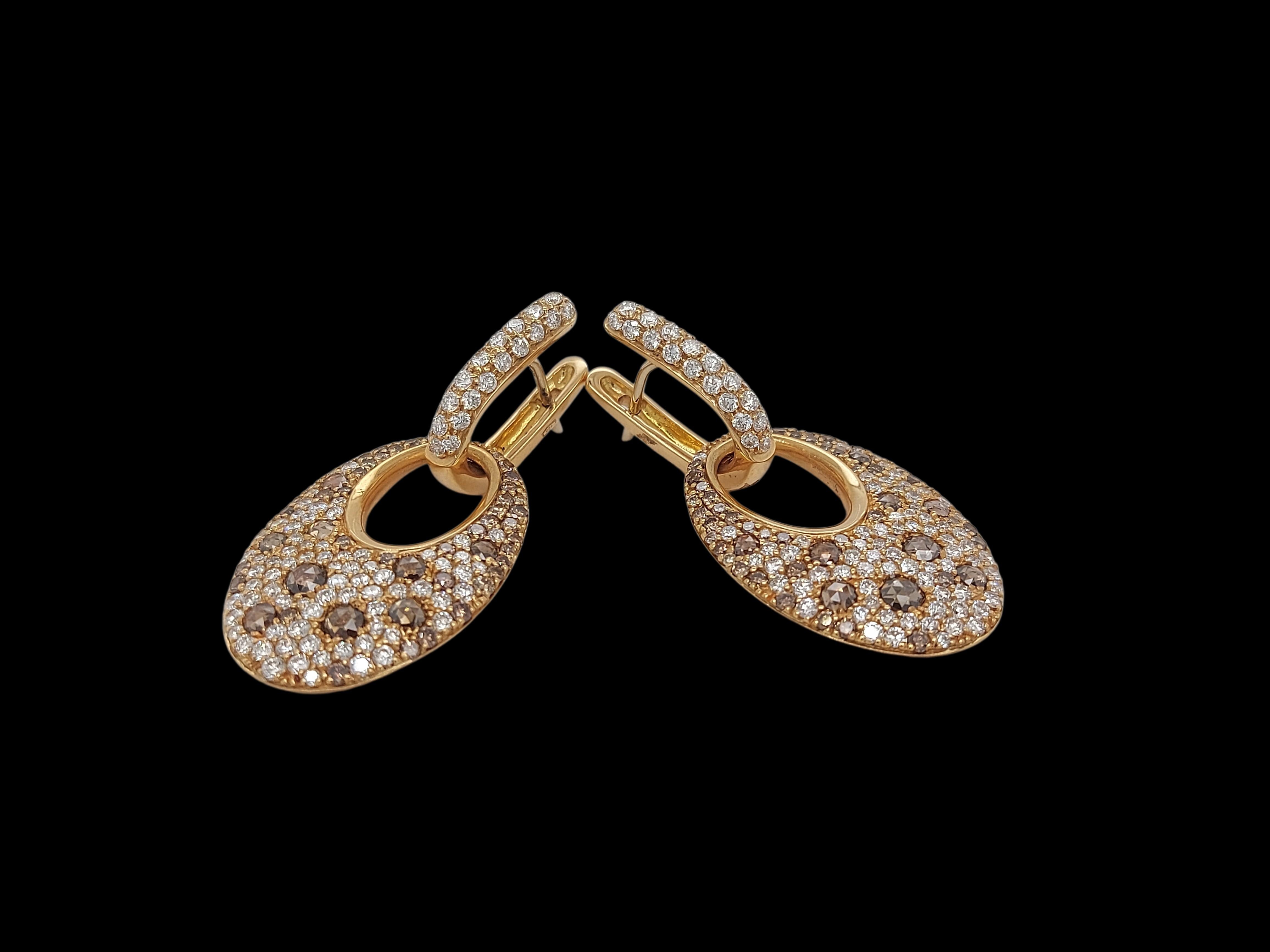 18kt Pink Gold Earrings with 2.82ct White and Cognac Diamonds For Sale 7