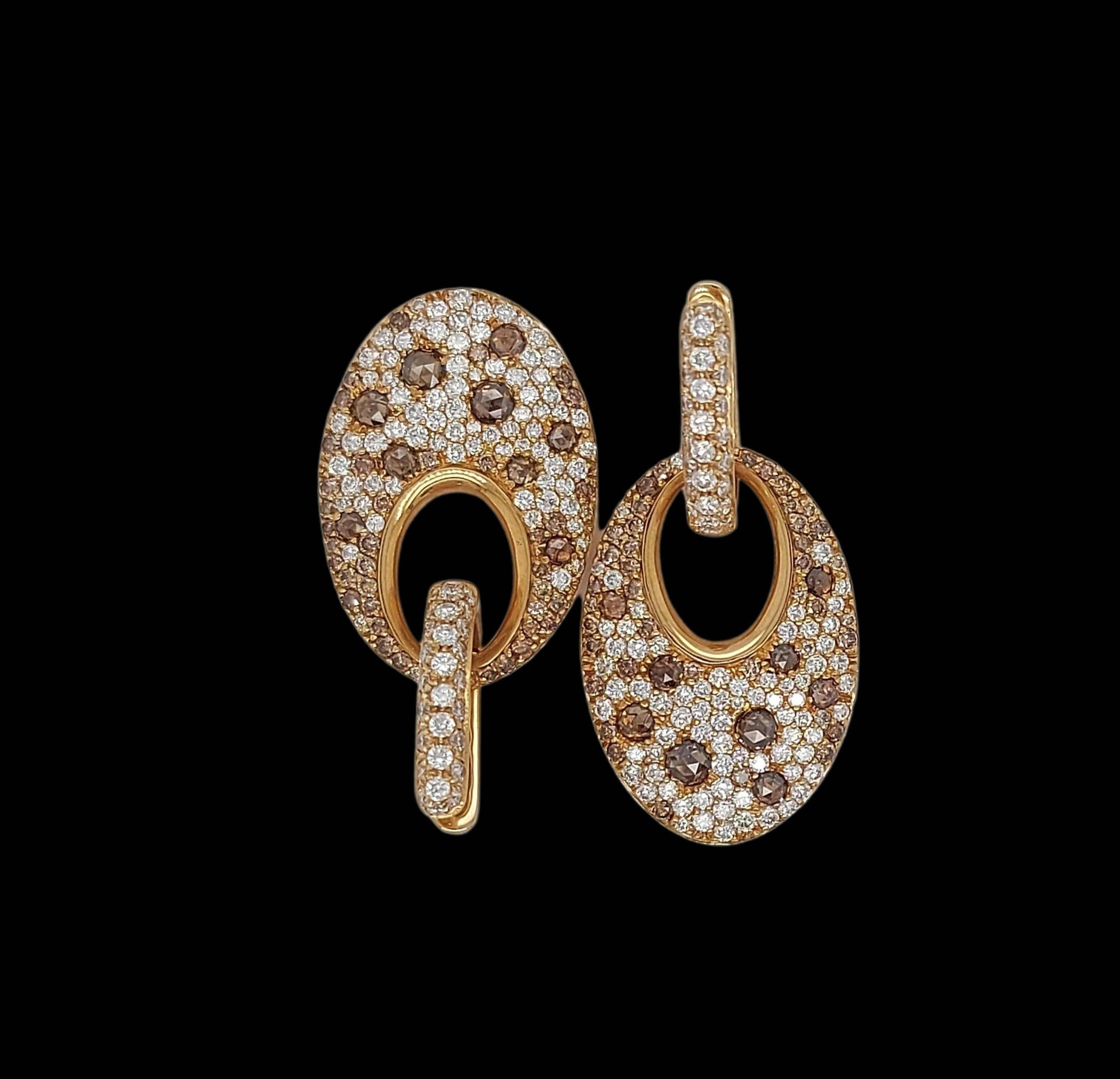 18kt Pink Gold Earrings with 2.82ct White and Cognac Diamonds For Sale 8