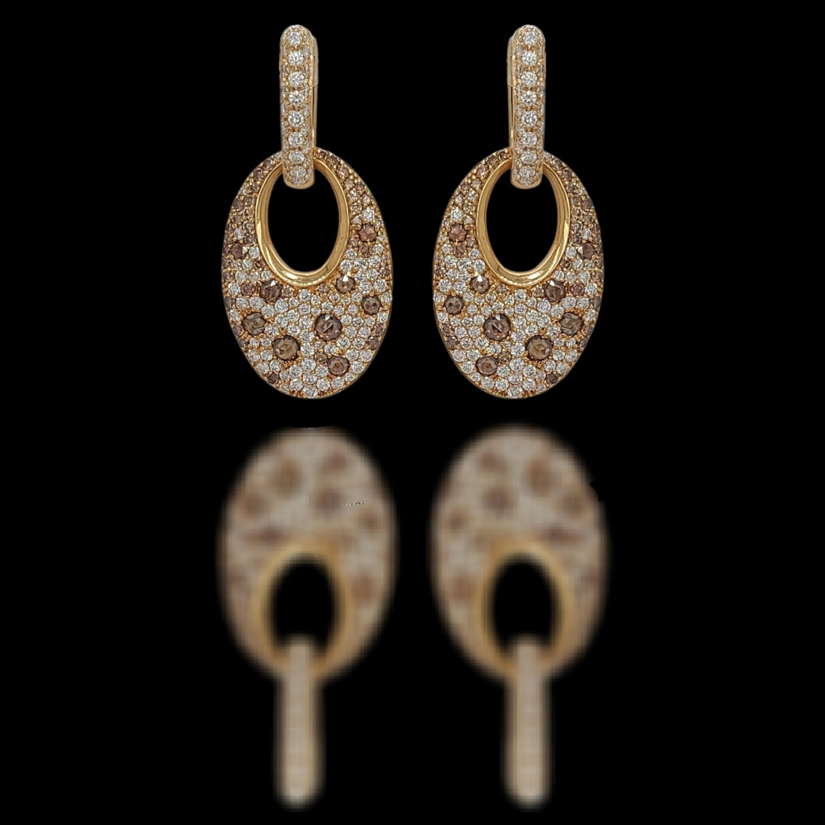 18kt Pink Gold Earrings with 2.82ct White and Cognac Diamonds For Sale 2