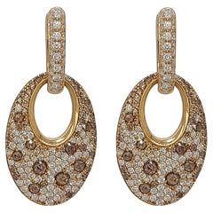 Boucles d'oreilles en or rose 18 carats avec diamants blancs et cognac de 2,82 carats