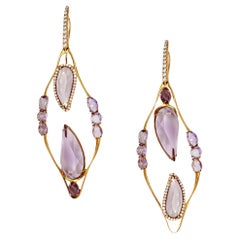 18kt Pink Gold Earrings with Amethyst drops and natural diamonds
