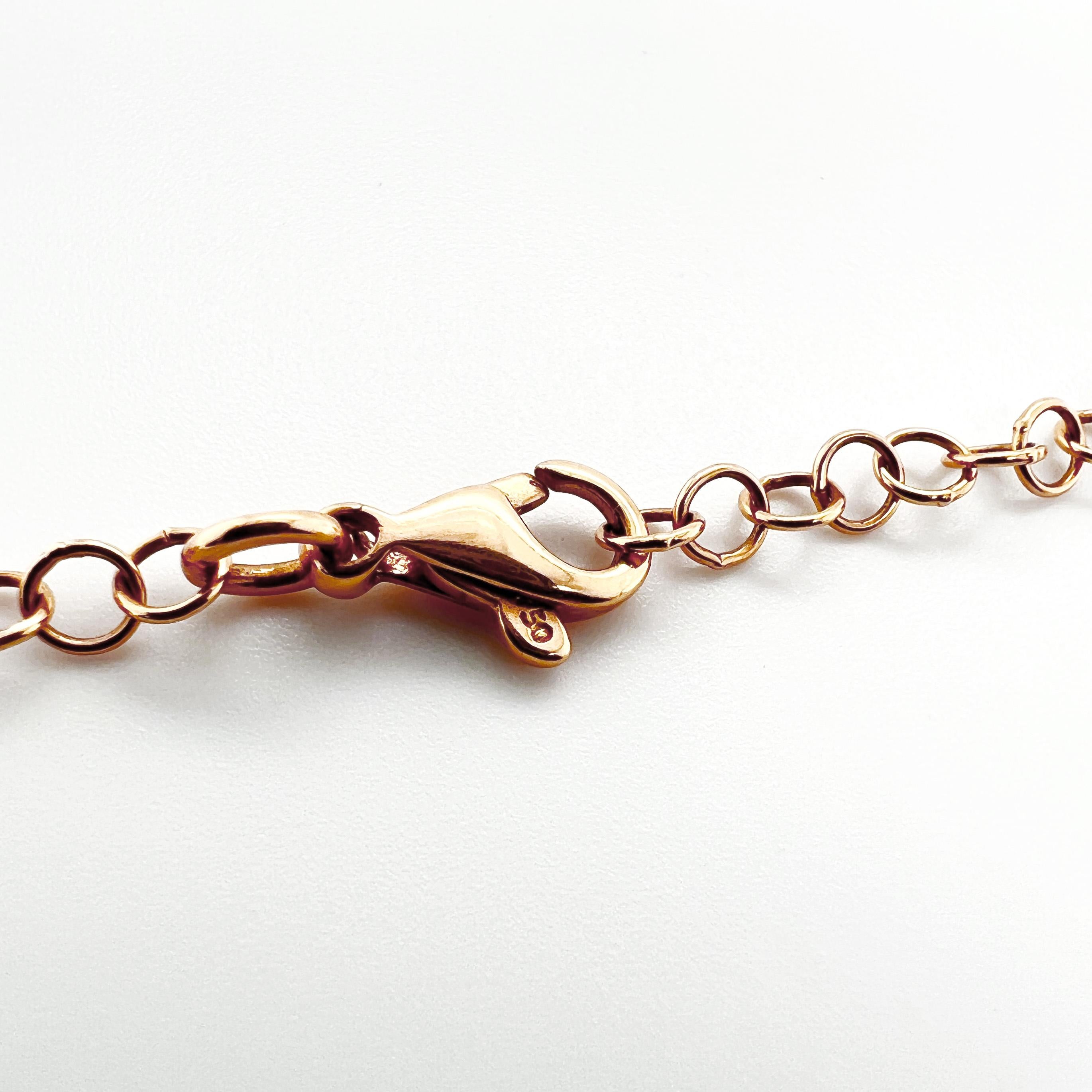 Uncut 18kt Pink Gold long Necklace  chain with Pink Quartz Gems & Natural diamonds For Sale