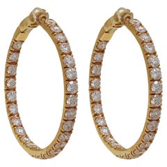 18kt Pink gold Loop / Hoop Earrings with 6.62 ct. Brilliant Cut Diamonds
