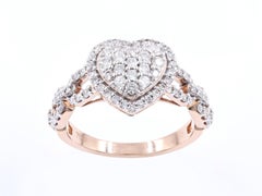 18KT Pink Gold Natural Diamond Heart-Shaped Cluster Ring – 0.75 CTW