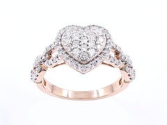 18KT Pink Gold Natural Diamond Heart-Shaped Cluster Ring – 0.75 CTW