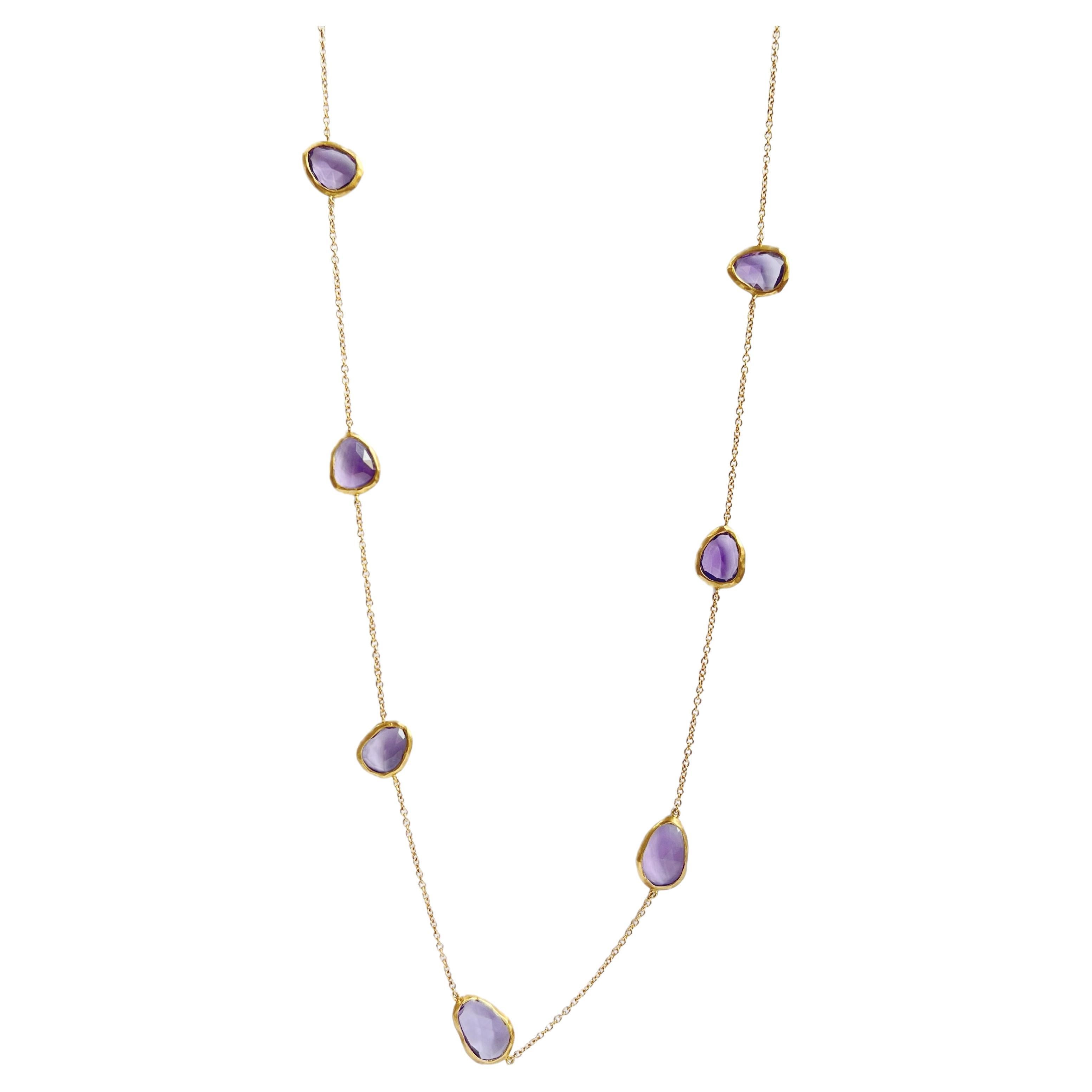18kt Pink Gold Necklace chanel style chain with Amethyst gems