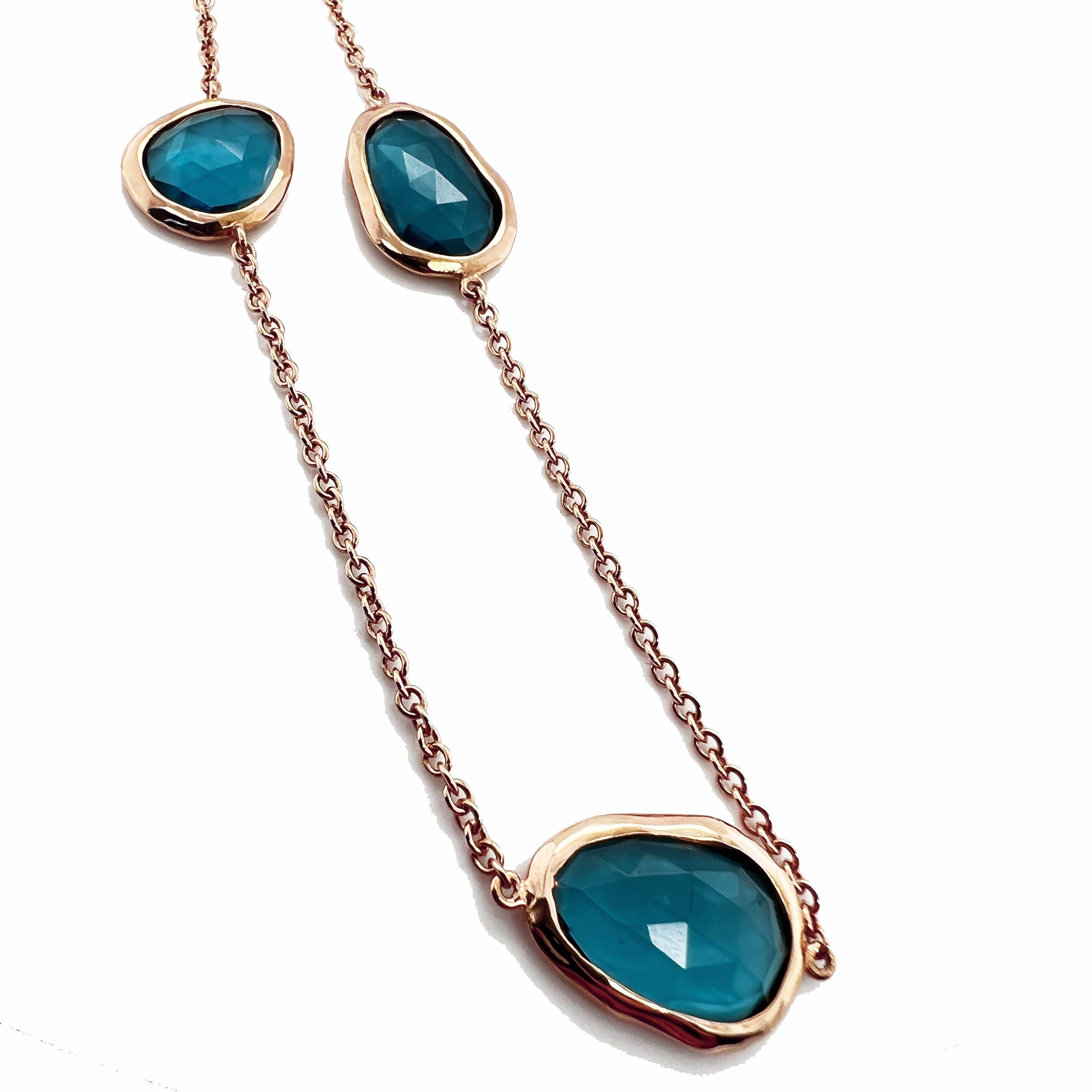 This 18kt Pink Gold Necklace chain with Blue Topaz is a beautiful and elegant piece of jewelry. Pink gold  has a warm and romantic hue that complements various skin tones.

Blue topaz is a stunning gemstone that comes in various shades of blue. Its