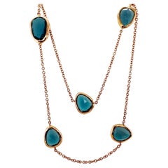 18kt Pink Gold Necklace chanel style chain with Blue Topaze Gems