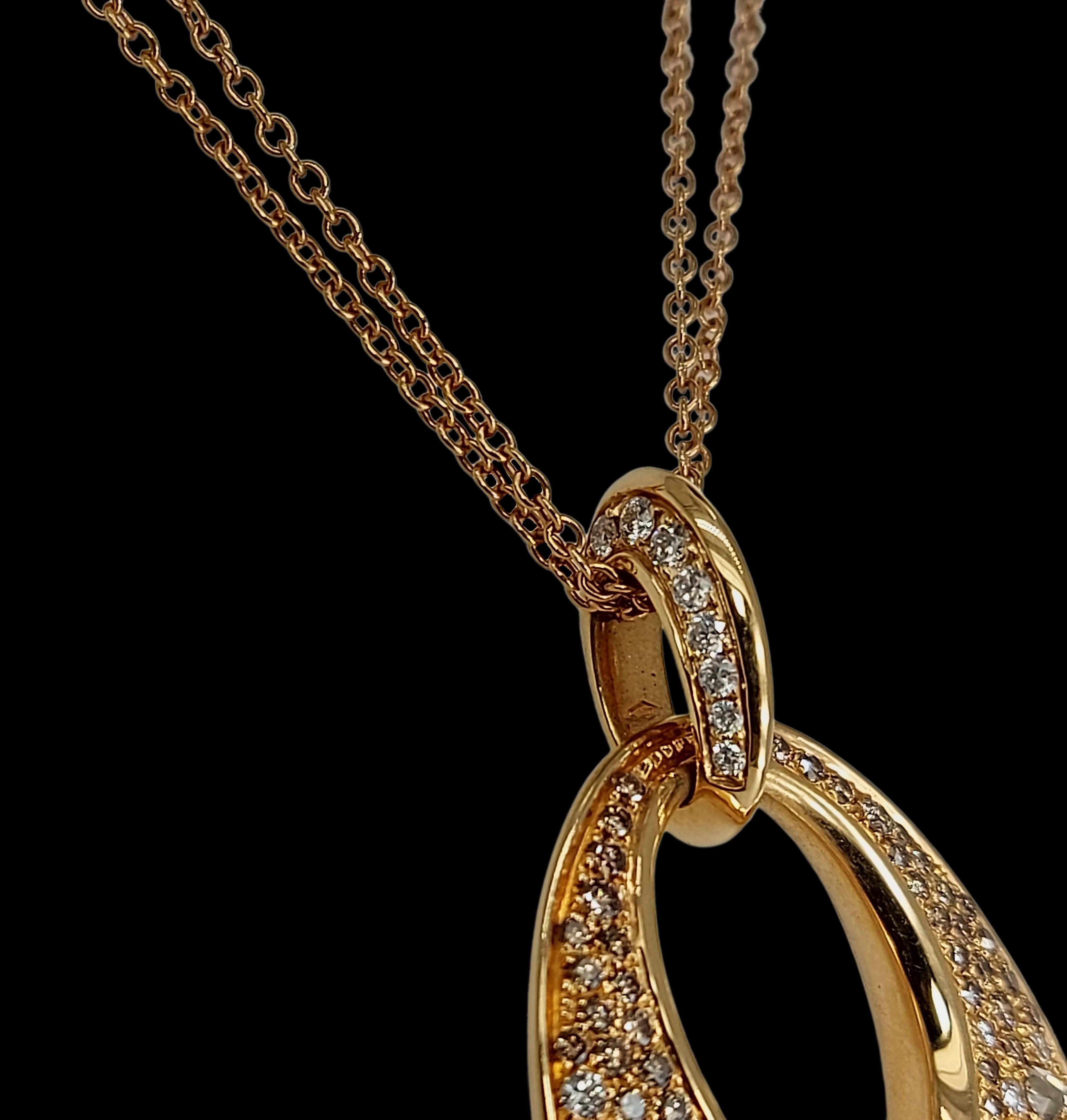 18Kt Pink Gold Necklace, Pendant Set with White, Cognac Diamonds 3.29 Carat For Sale 5
