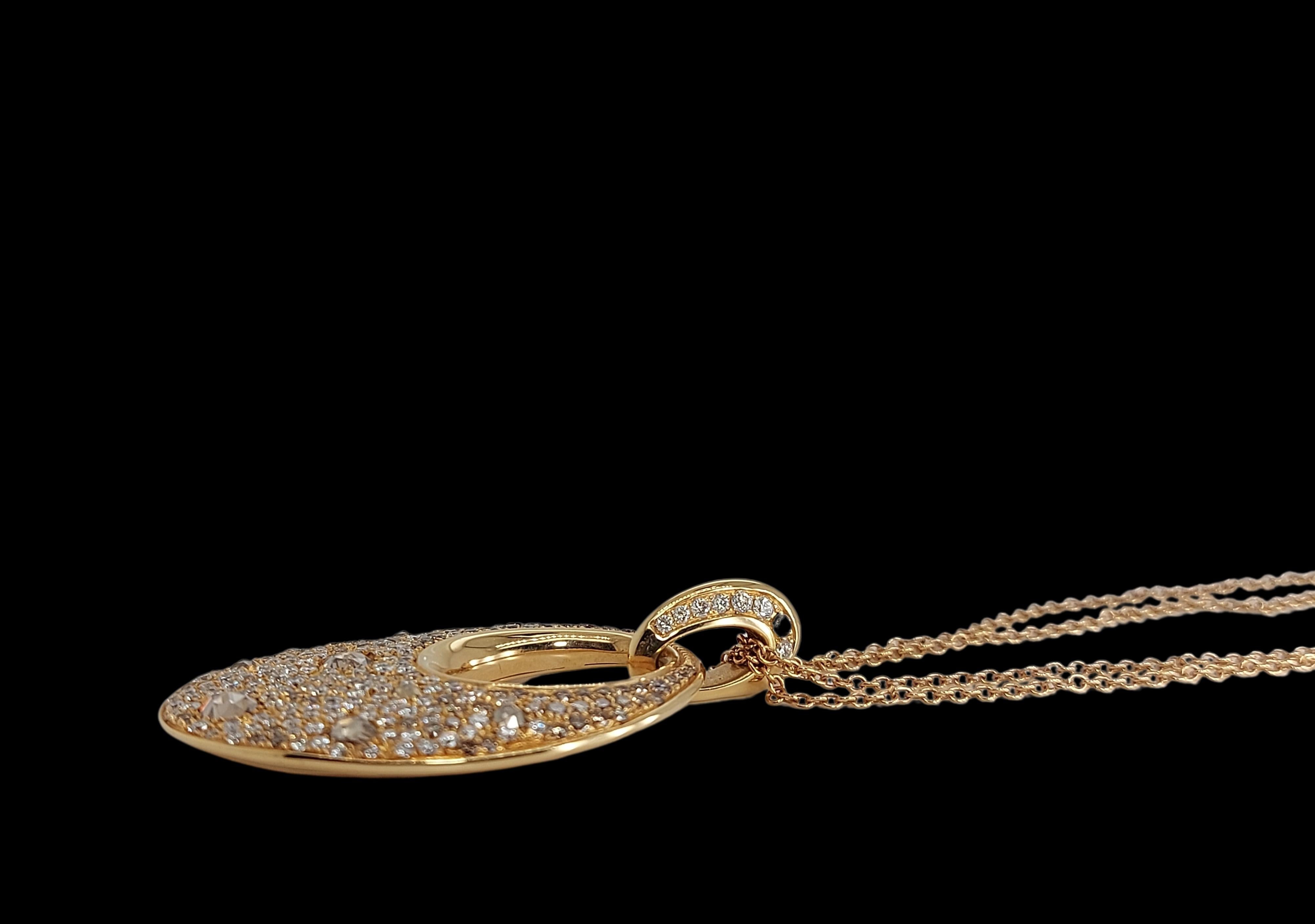 18Kt Pink Gold Necklace, Pendant Set with White, Cognac Diamonds 3.29 Carat For Sale 6