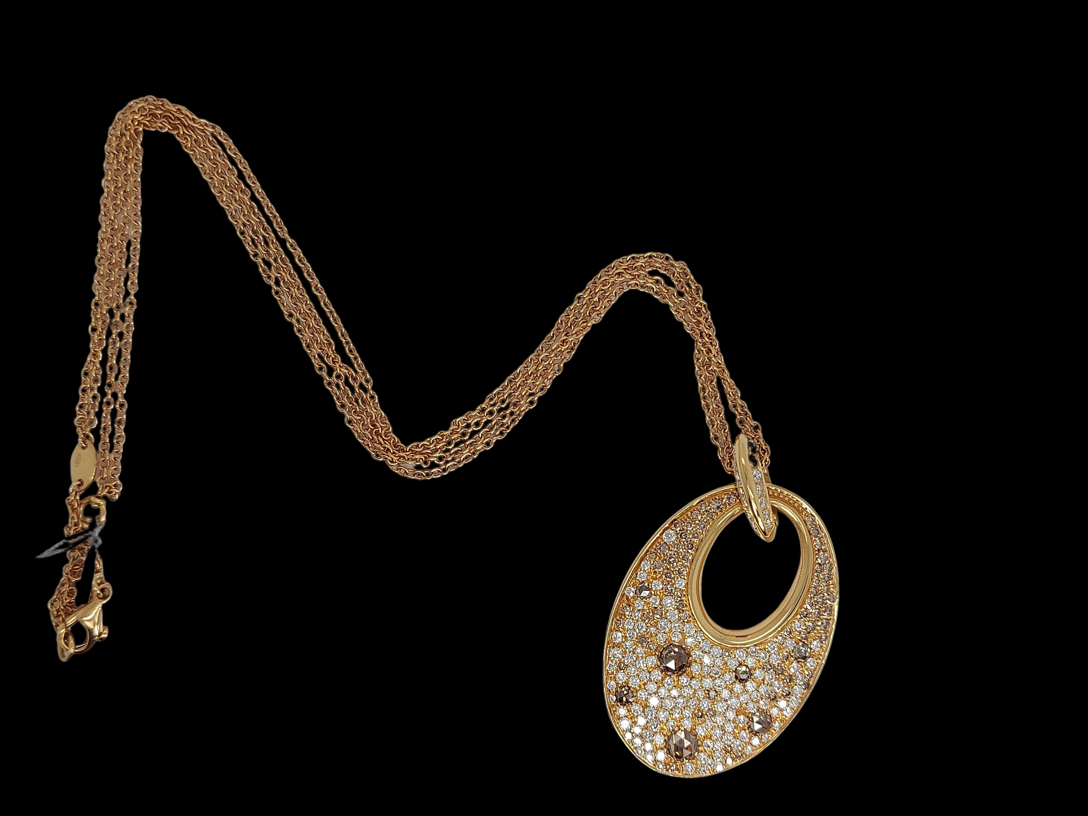 Collier en or rose 18 carats, pendentif serti de diamants blancs et cognac de 3,29 carats en vente 9