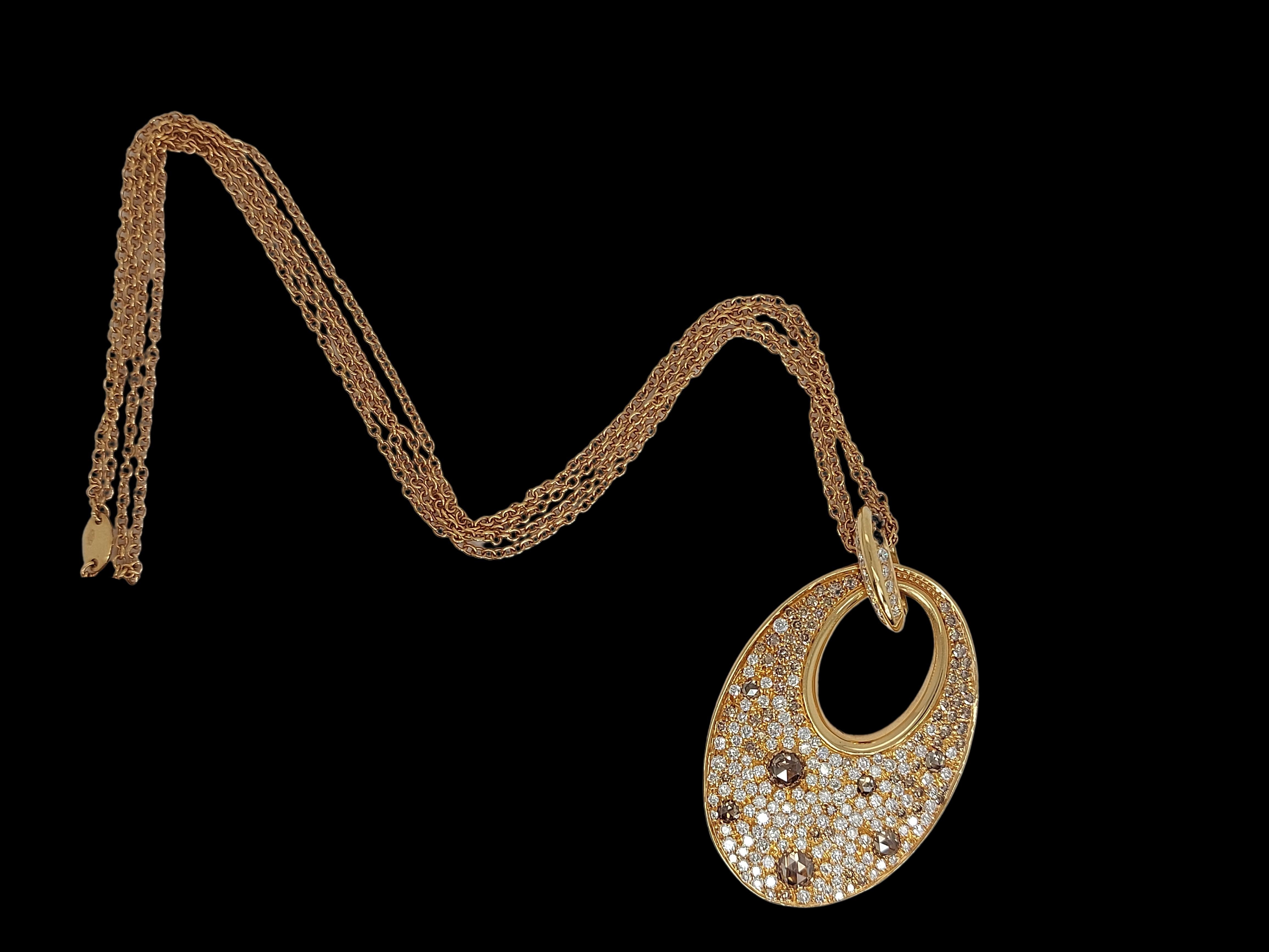 Collier en or rose 18 carats, pendentif serti de diamants blancs et cognac de 3,29 carats en vente 10