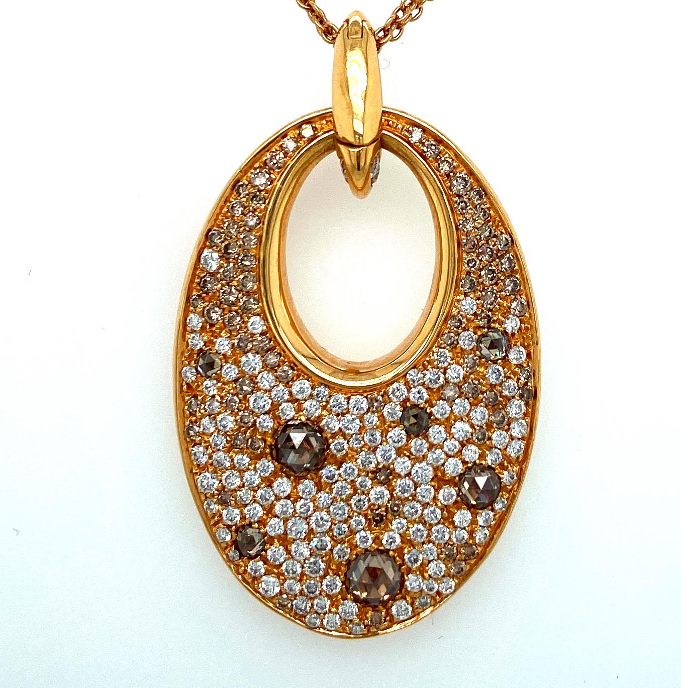 Exquisite 18Kt Pink Gold Necklace, Pendant Set With White, Cognac Diamonds 3.29 Carat

Can be purchased with gorgeous matching earrings, Check out item number LU1752217137032

Diamonds: white and cognac diamonds (together ca. 3.29ct)

Material: 18kt