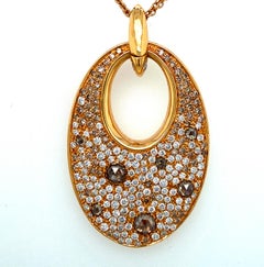 18Kt Pink Gold Necklace, Pendant Set with White, Cognac Diamonds 3.29 Carat