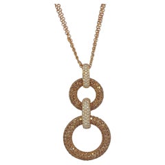 18kt Pink Gold Necklace With White & Cognac Diamonds, Set with Matching Earrings