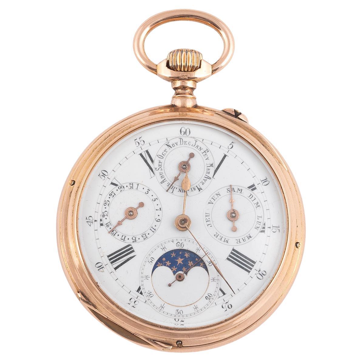 18kt Pink Gold Pocket Watch with Triple Calendar and Moon Phases