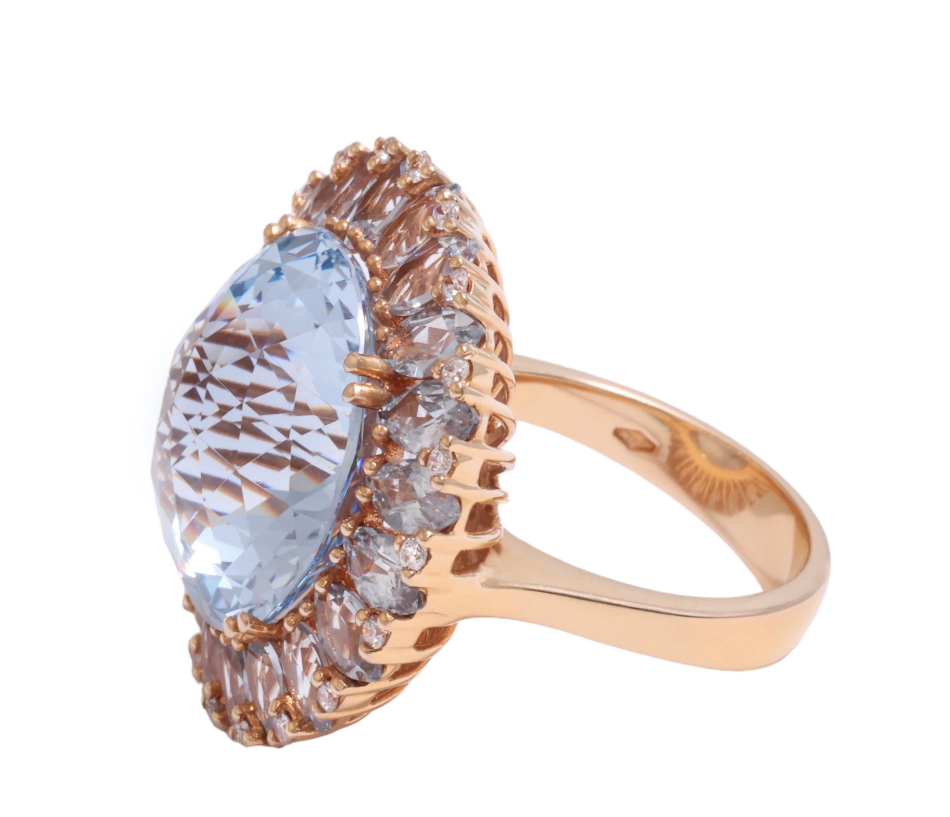 18 Karat Roségold Ring mit 23,70 Karat Topas & 0,20 Karat Diamanten Cocktail-Ring (Brillantschliff) im Angebot
