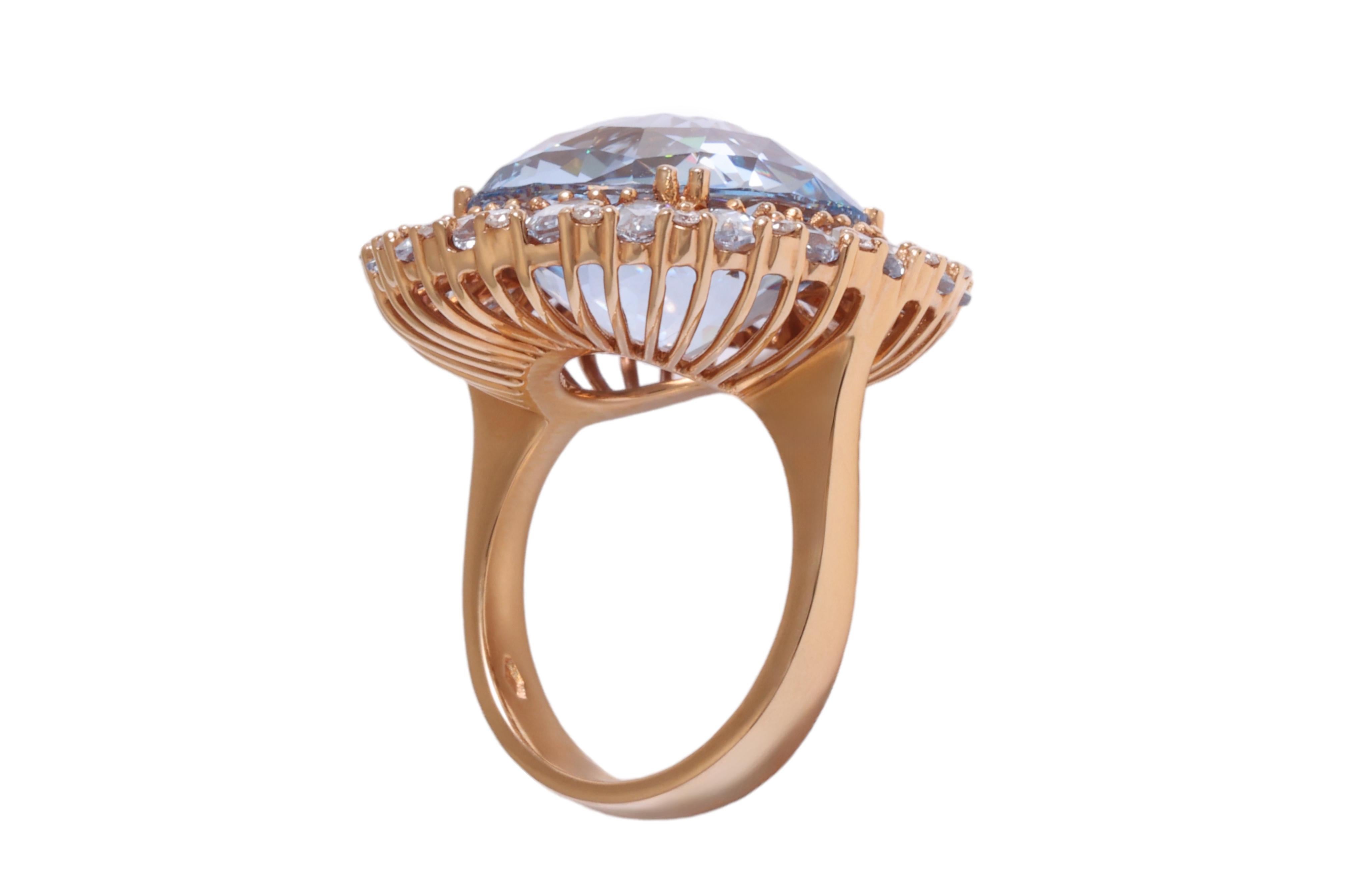 18 Karat Roségold Ring mit 23,70 Karat Topas & 0,20 Karat Diamanten Cocktail-Ring im Zustand „Neu“ im Angebot in Antwerp, BE