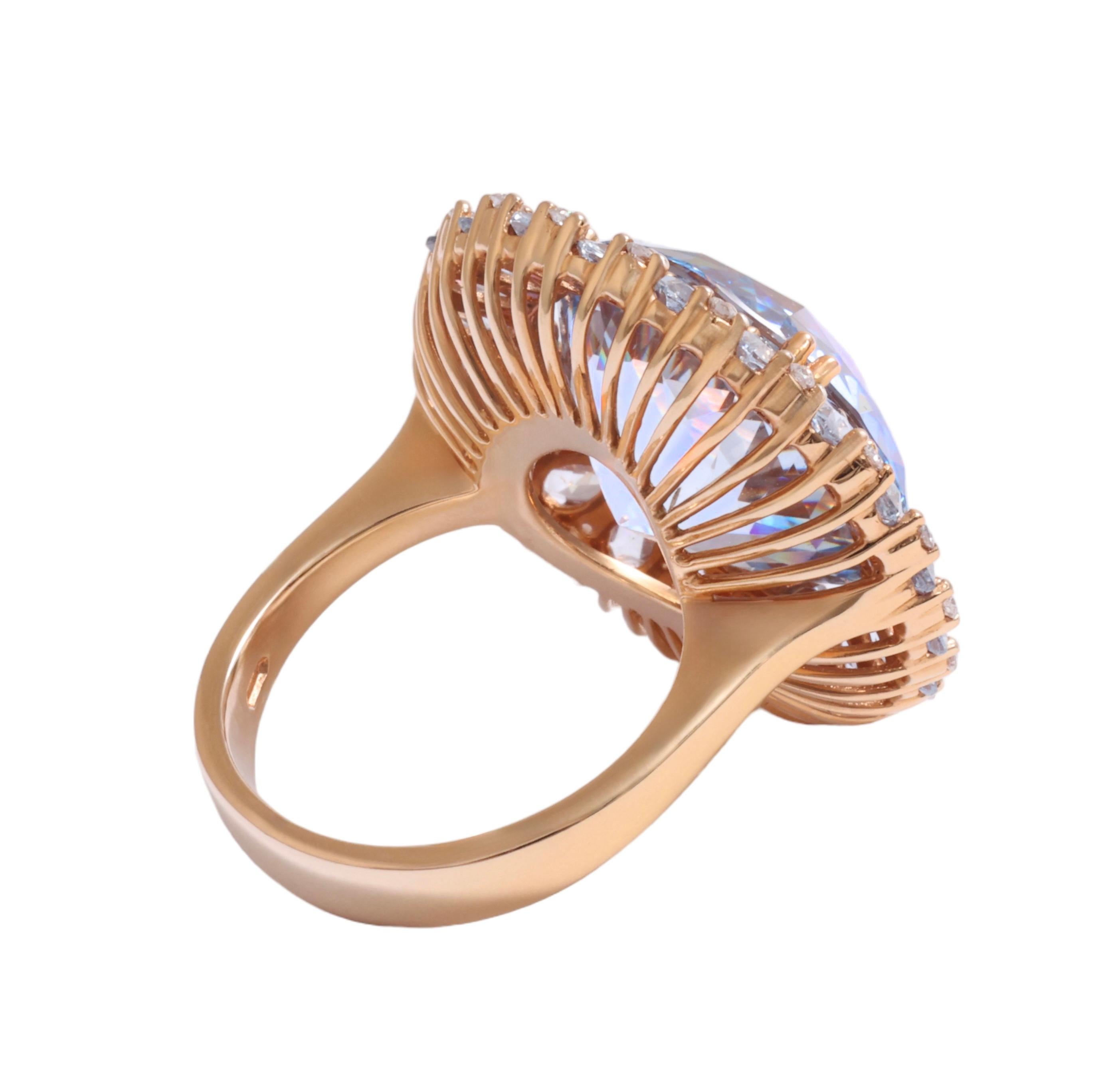 18 Karat Roségold Ring mit 23,70 Karat Topas & 0,20 Karat Diamanten Cocktail-Ring für Damen oder Herren im Angebot