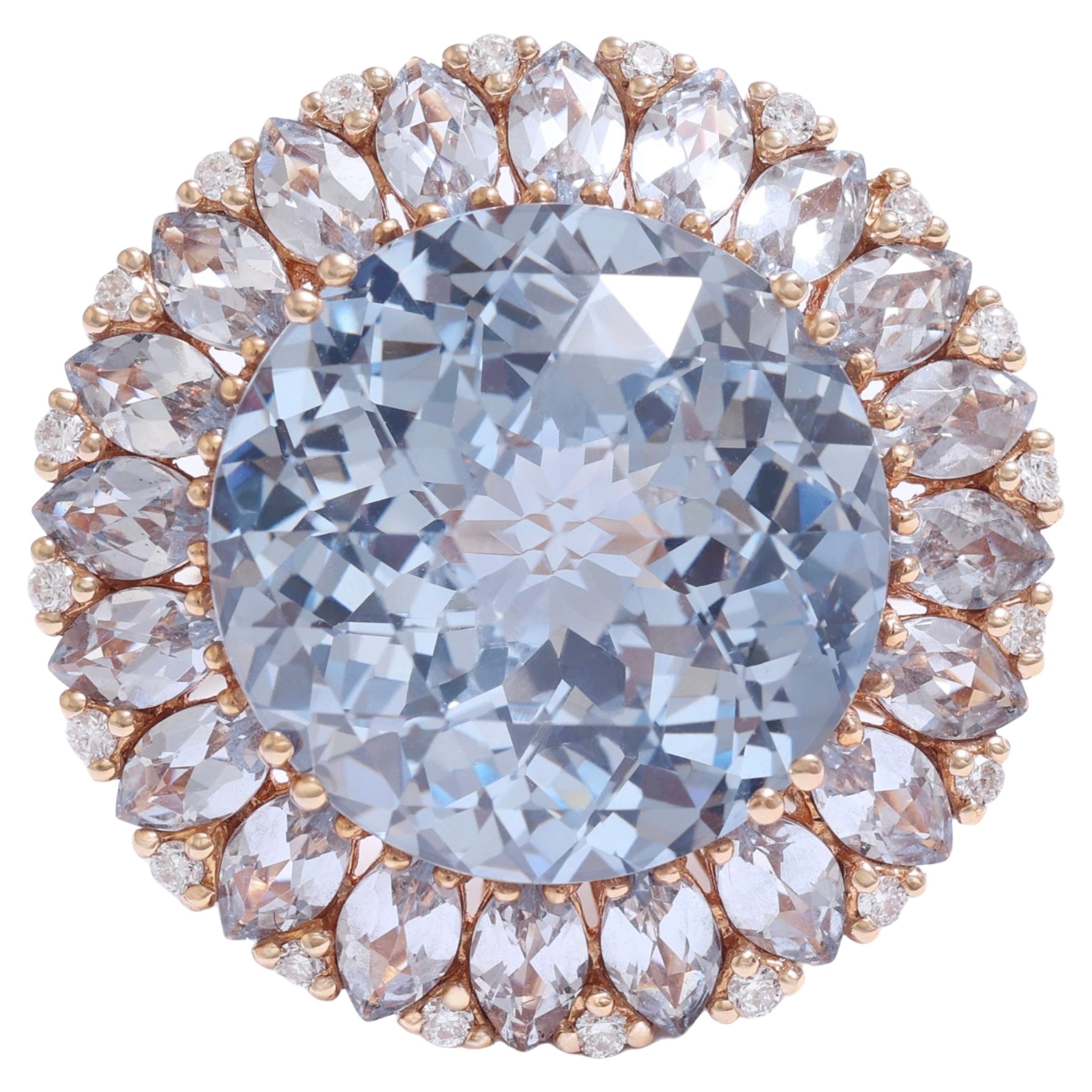 18 Karat Roségold Ring mit 23,70 Karat Topas & 0,20 Karat Diamanten Cocktail-Ring im Angebot