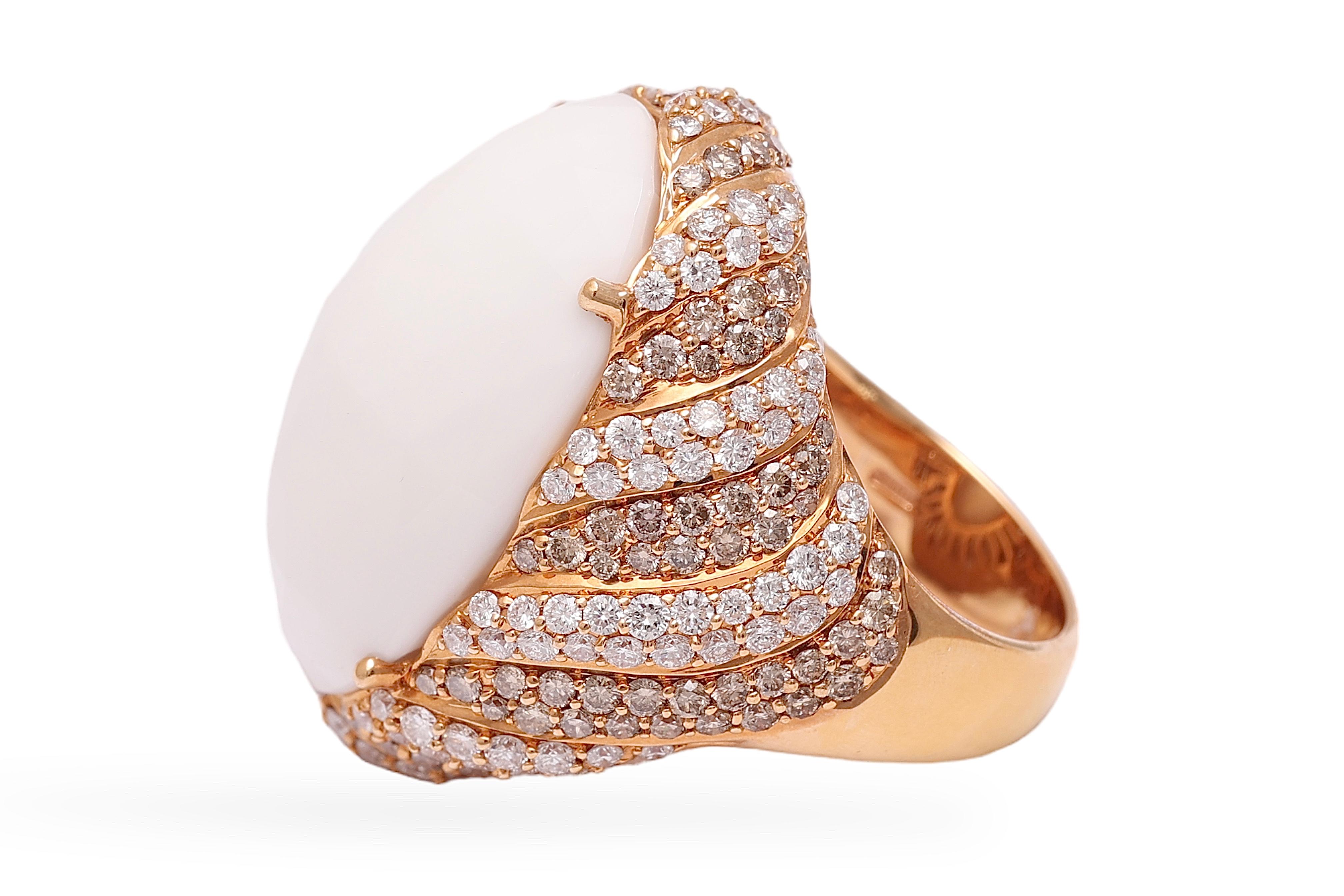 18kt Pink Gold Ring With 5.9 ct Agate Stone and 3.8 ct White & Cognac Brilliant  For Sale 11