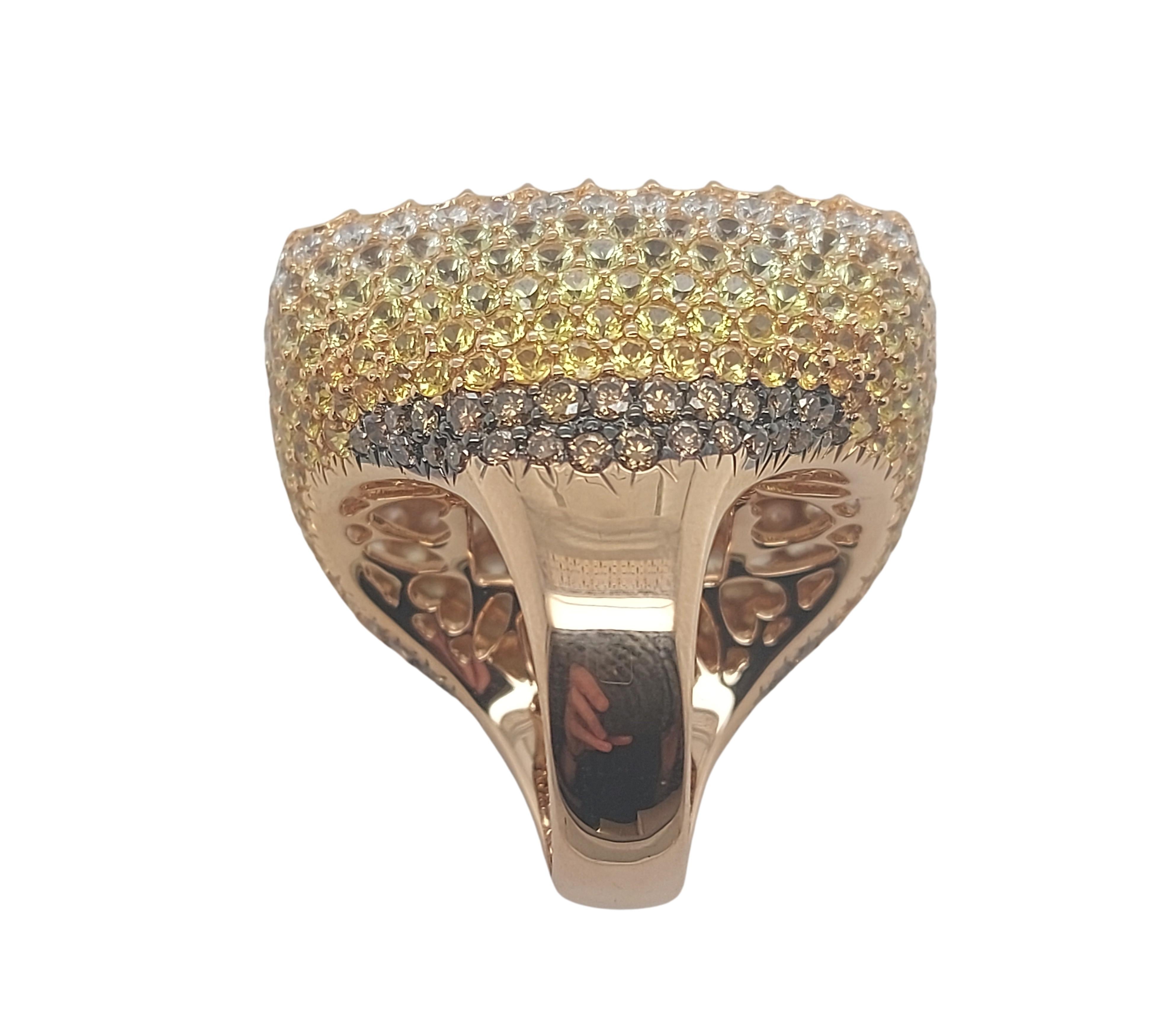18kt Pink Gold Ring with a Large 36.5ct Topaz, 7.49ct Yellow Sapphires, Diamonds For Sale 4