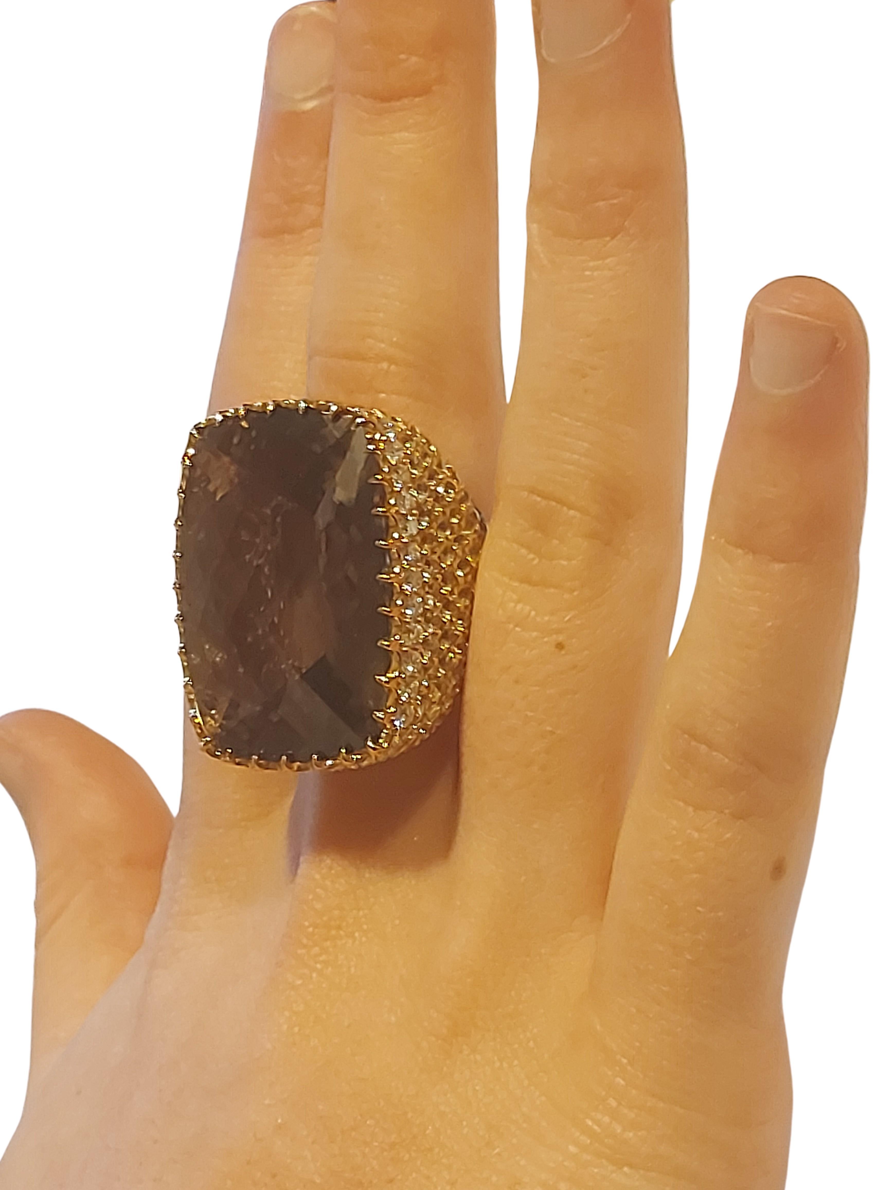 18kt Pink Gold Ring with a Large 36.5ct Topaz, 7.49ct Yellow Sapphires, Diamonds For Sale 6